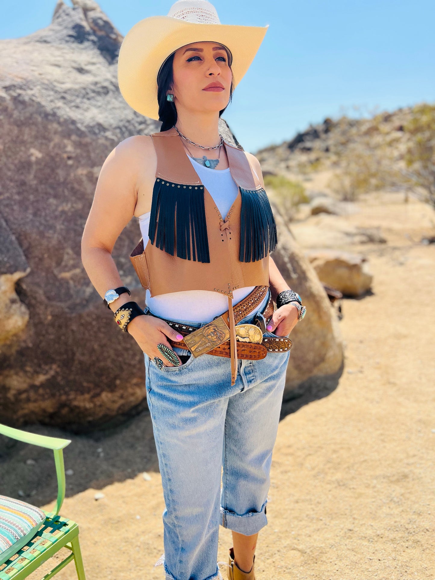 The “Wild Back Bronc Vest” Leather Fringed