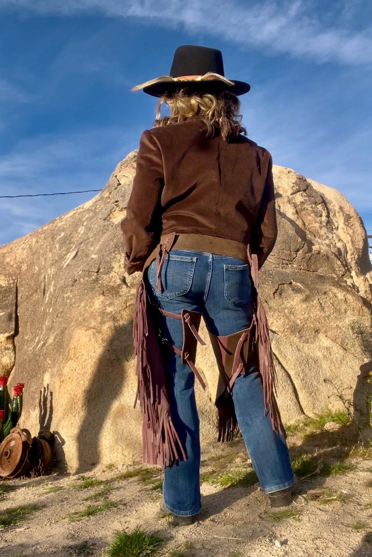 “The Prairie Chinks” Lavender Leather Fringed Western Chaps