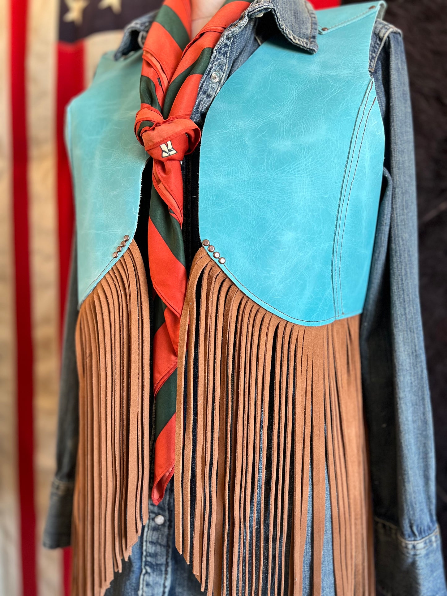 Leather Firebird Fringe Cowhide Vest