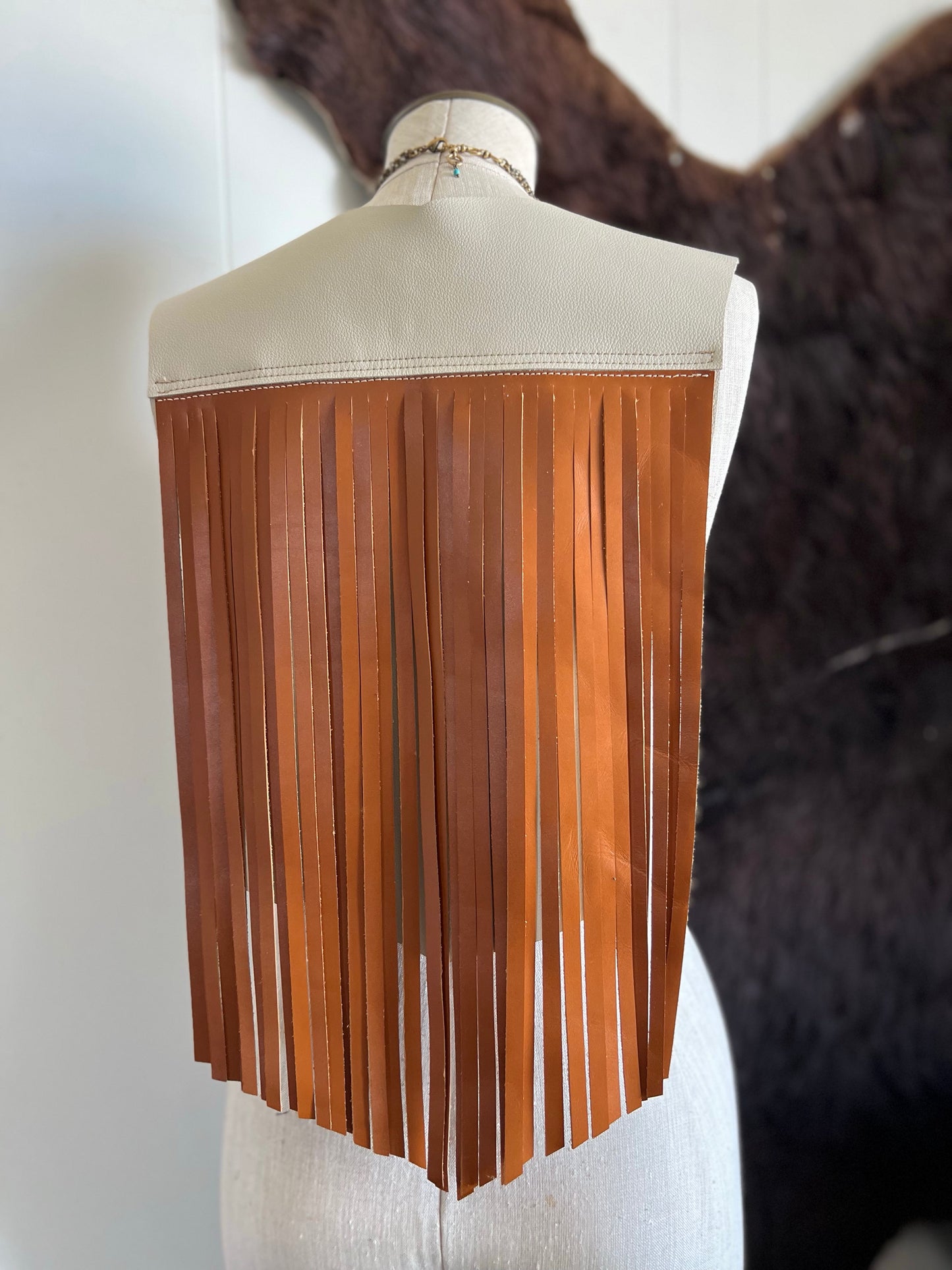 The “Wild Back” Vest Leather Fringe Dirty Mojave Leather