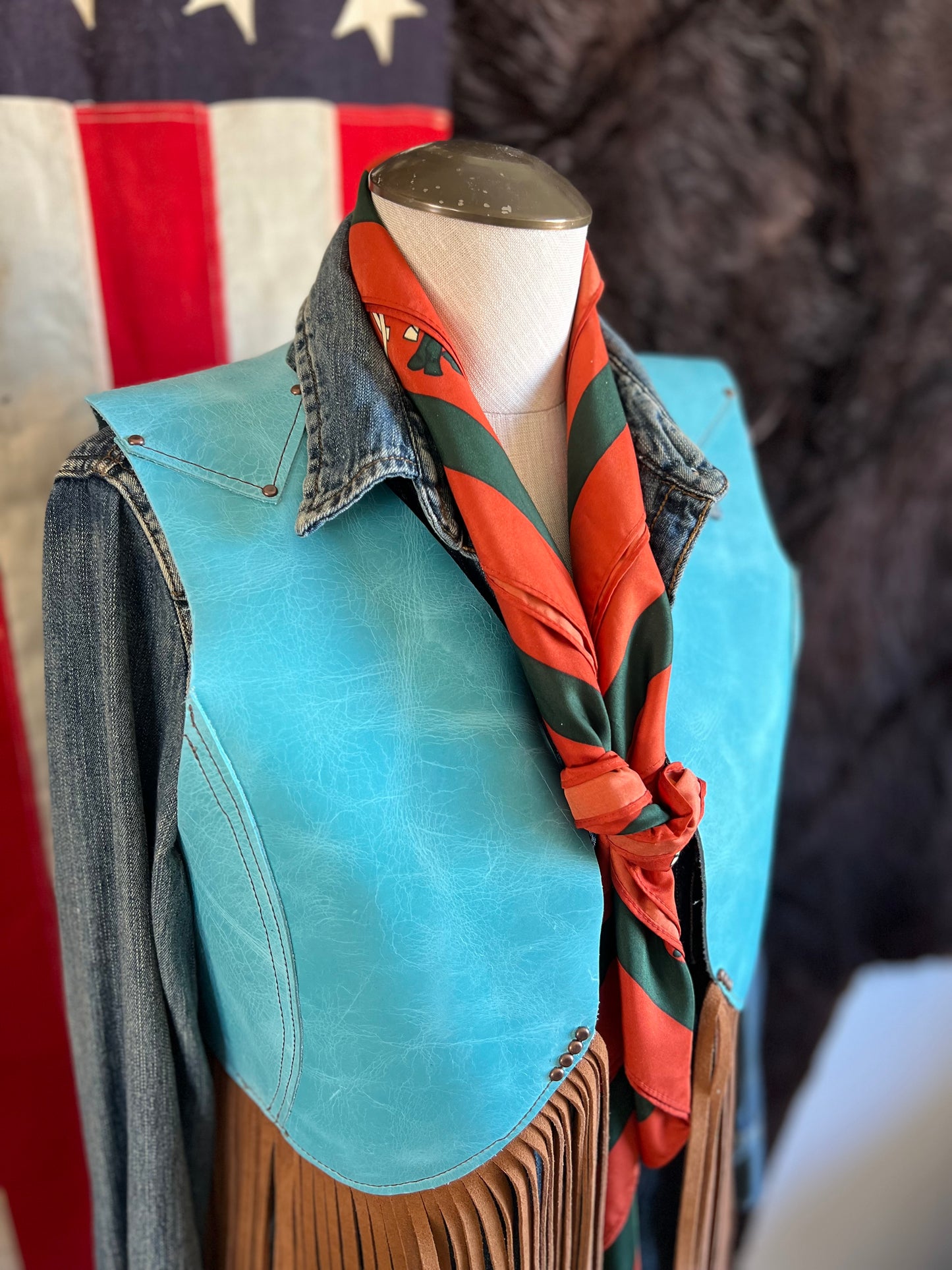 Leather Firebird Fringe Cowhide Vest