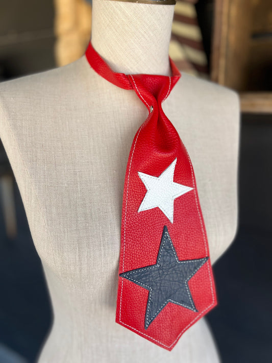 1776-2026 Wild American Heirloom Red White Blue Leather Necktie