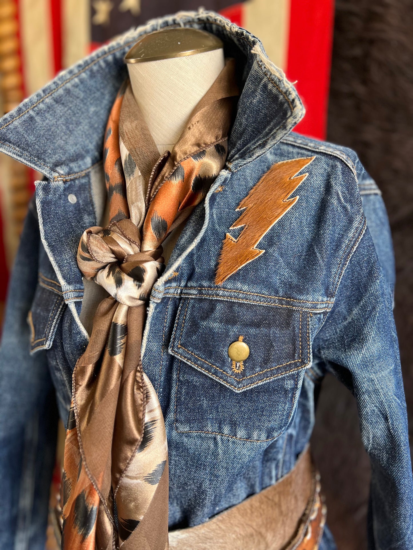 Desert Blazer Denim Jacket Firebird Patchwork