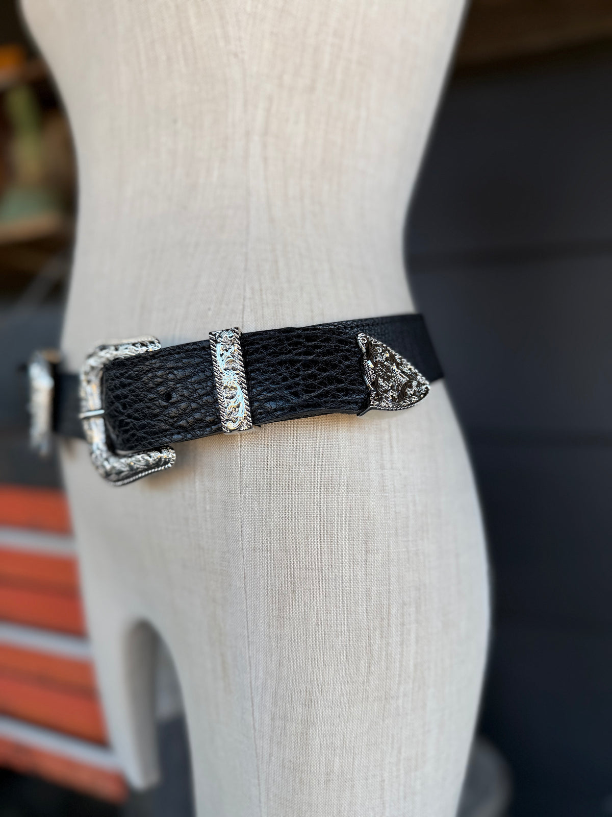 Ranch House Double Buckle Black Leather Belt