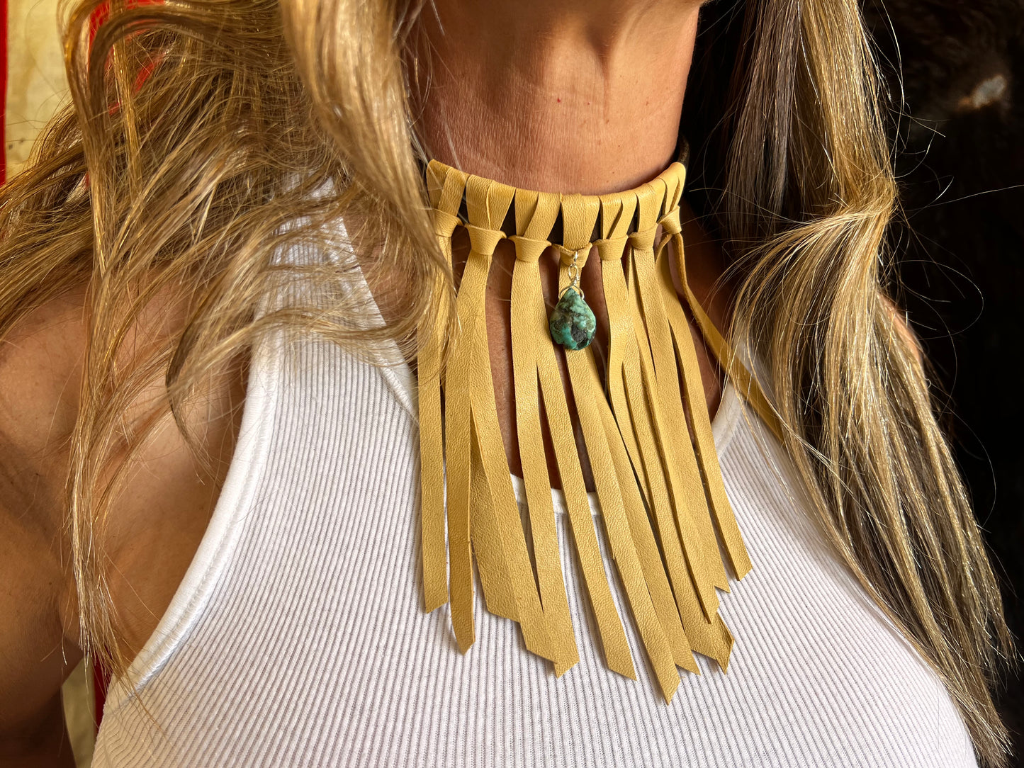 Leather Tack Choker Dangle Necklace