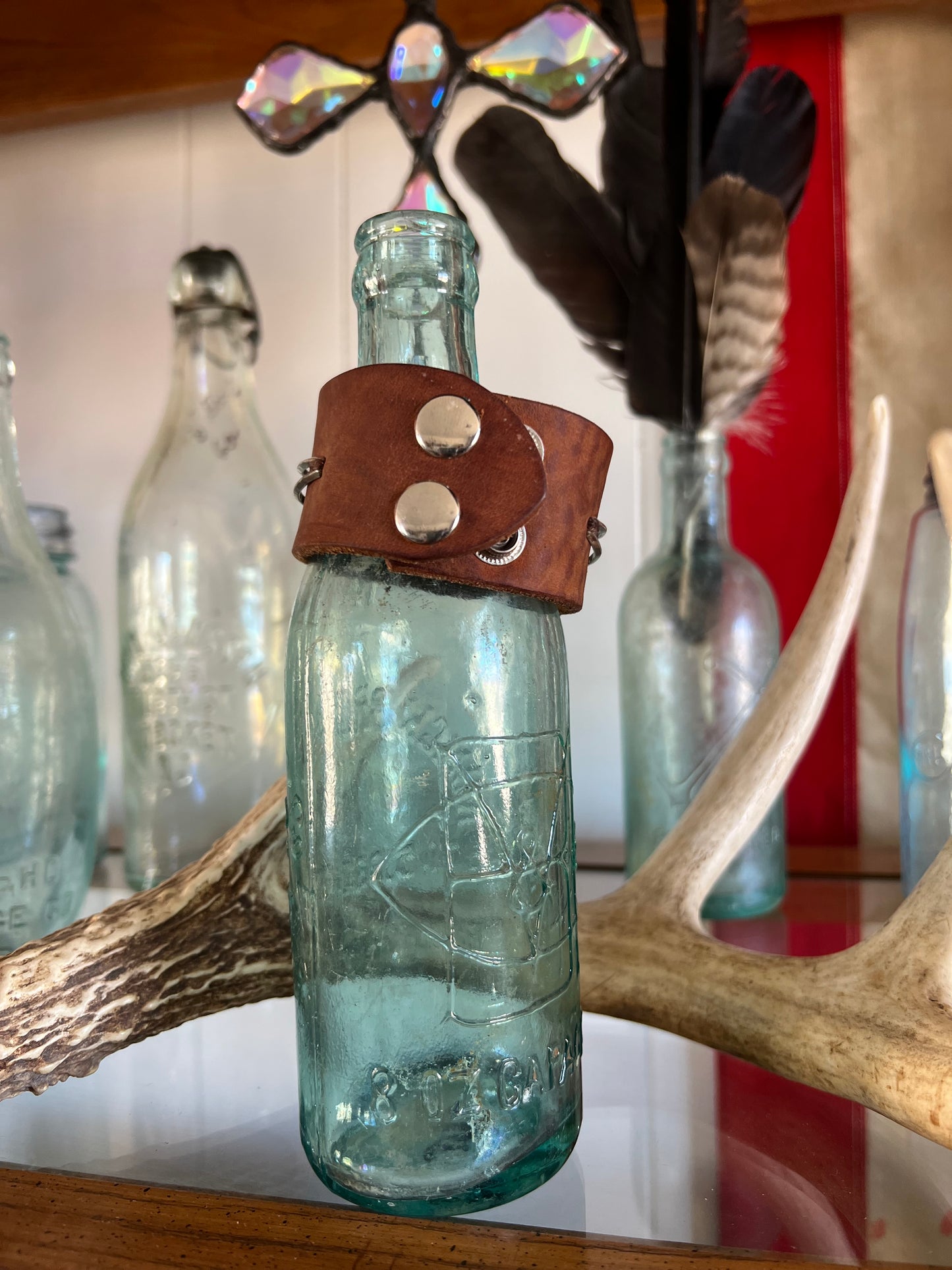 Leather Vintage Navajo Zuni Turquoise Cuff Bracelet