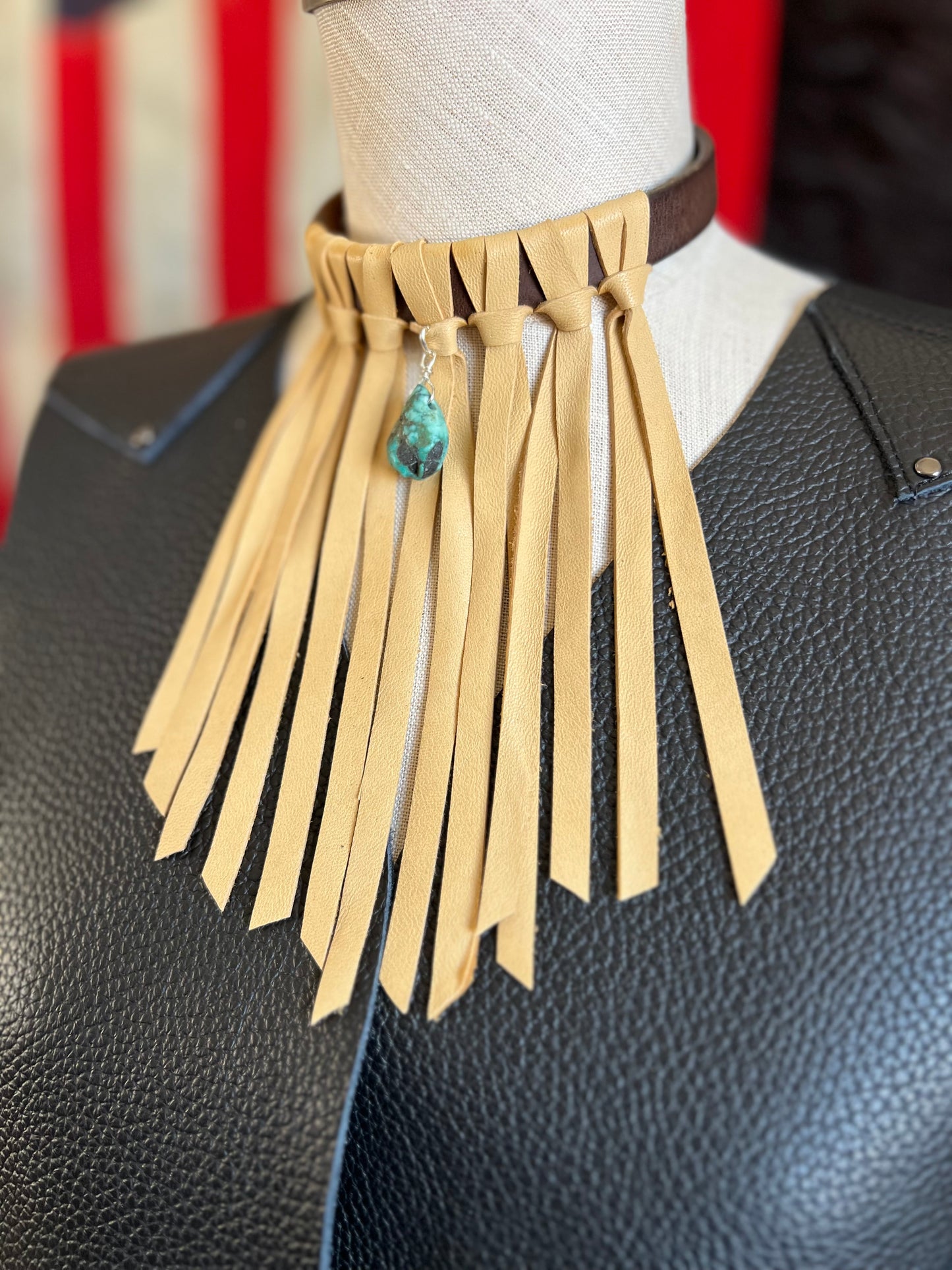 Leather Tack Choker Dangle Necklace