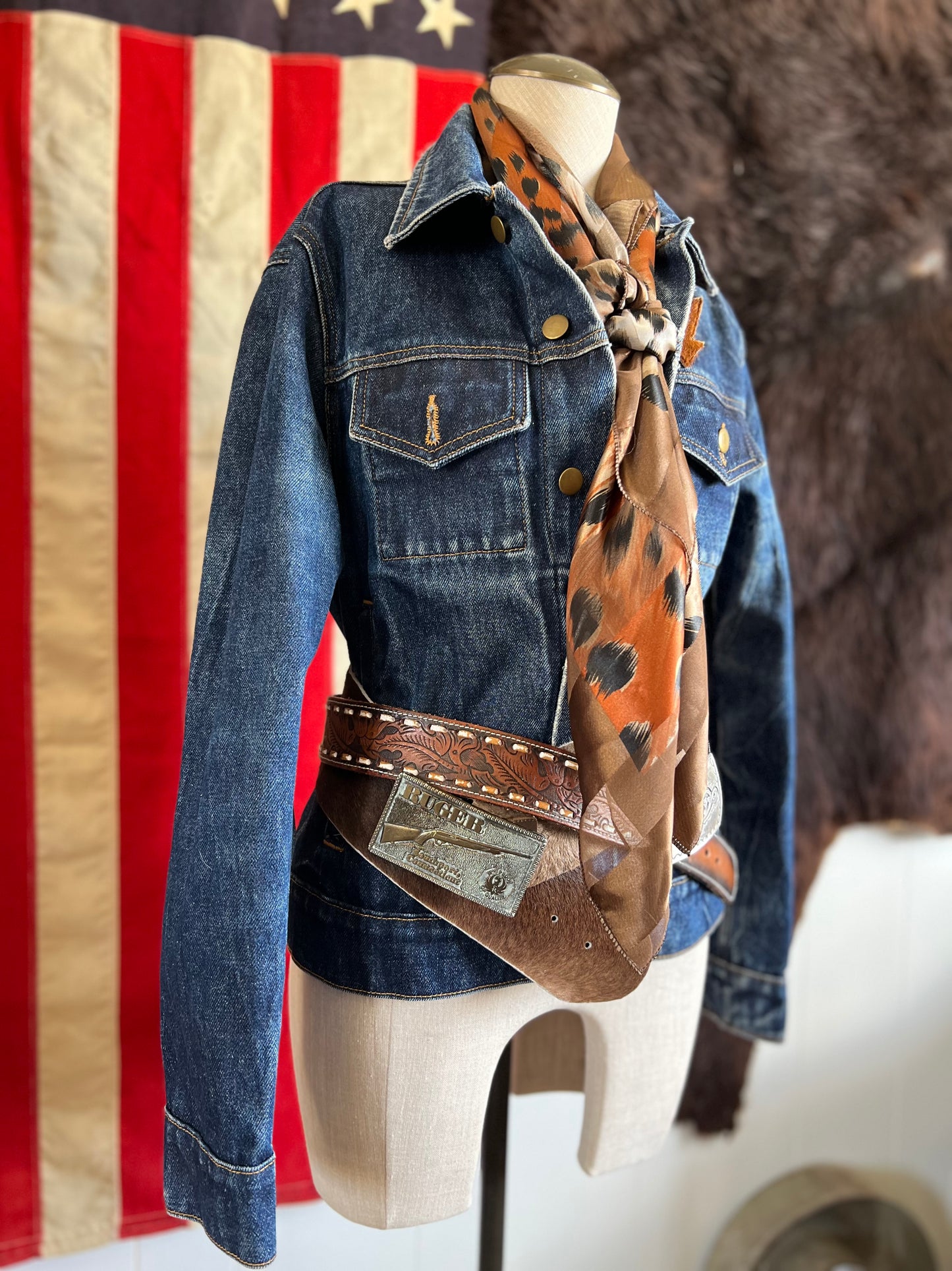 Desert Blazer Denim Jacket Firebird Patchwork