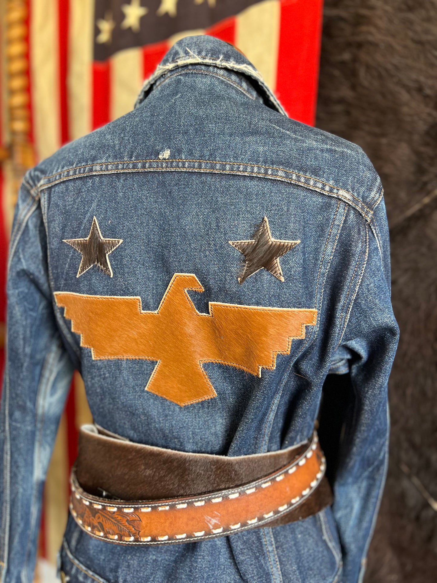 Desert Blazer Denim Jacket Firebird Patchwork