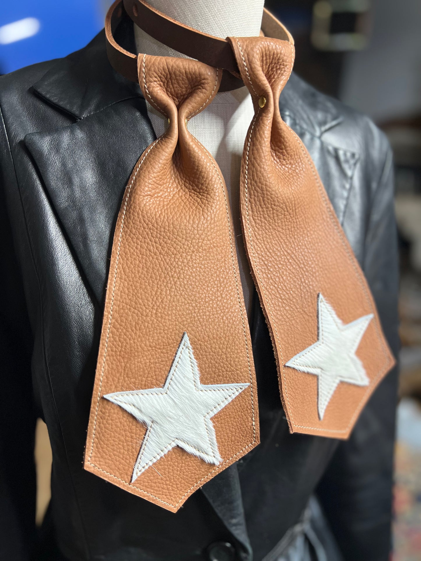 Dirty Mojave Star Heirloom Tie Leather Wide Necktie