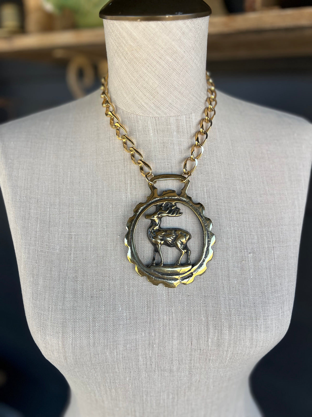 Vintage Medal Deer Necklace