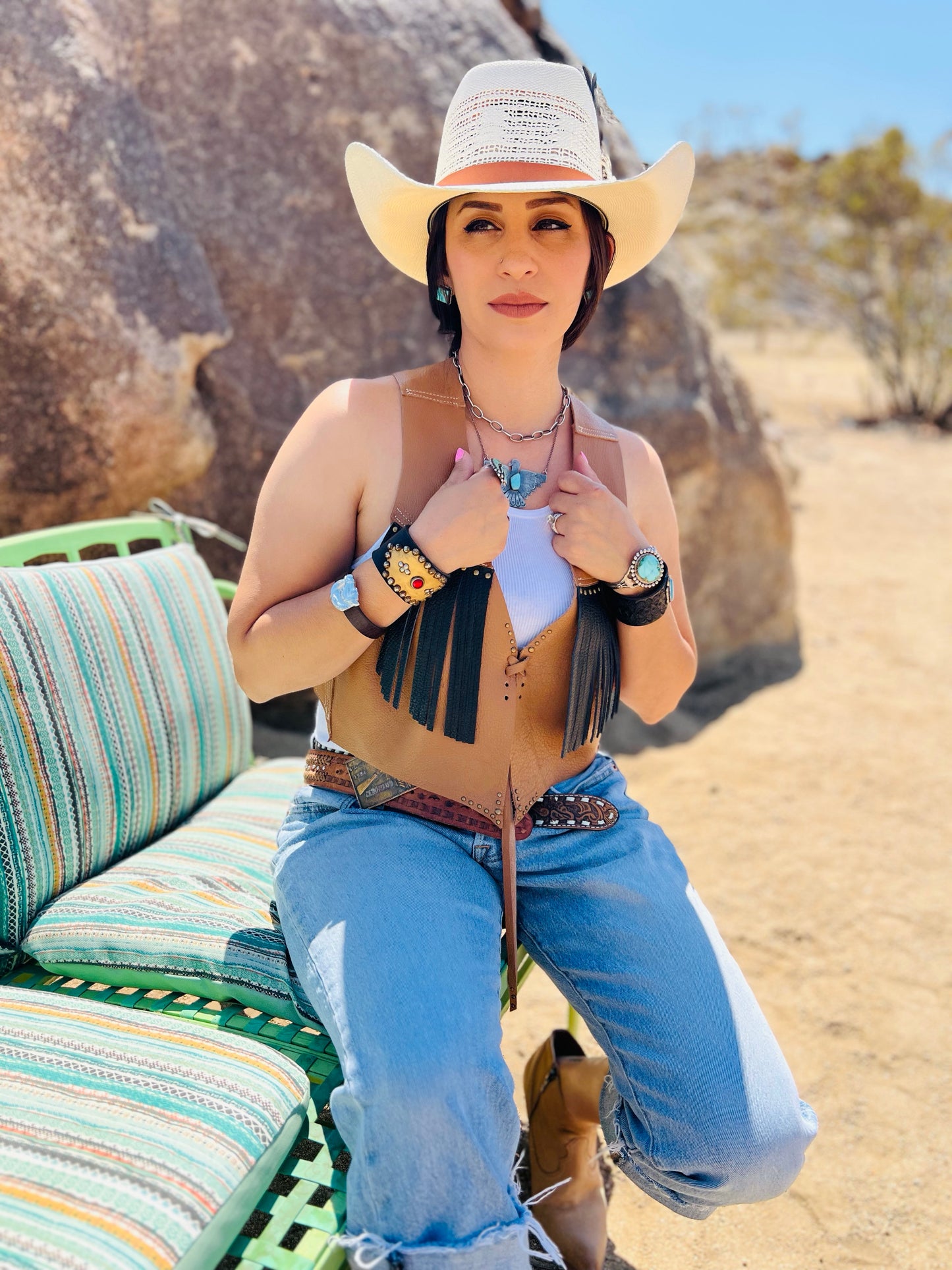 The “Wild Back Bronc Vest” Leather Fringed
