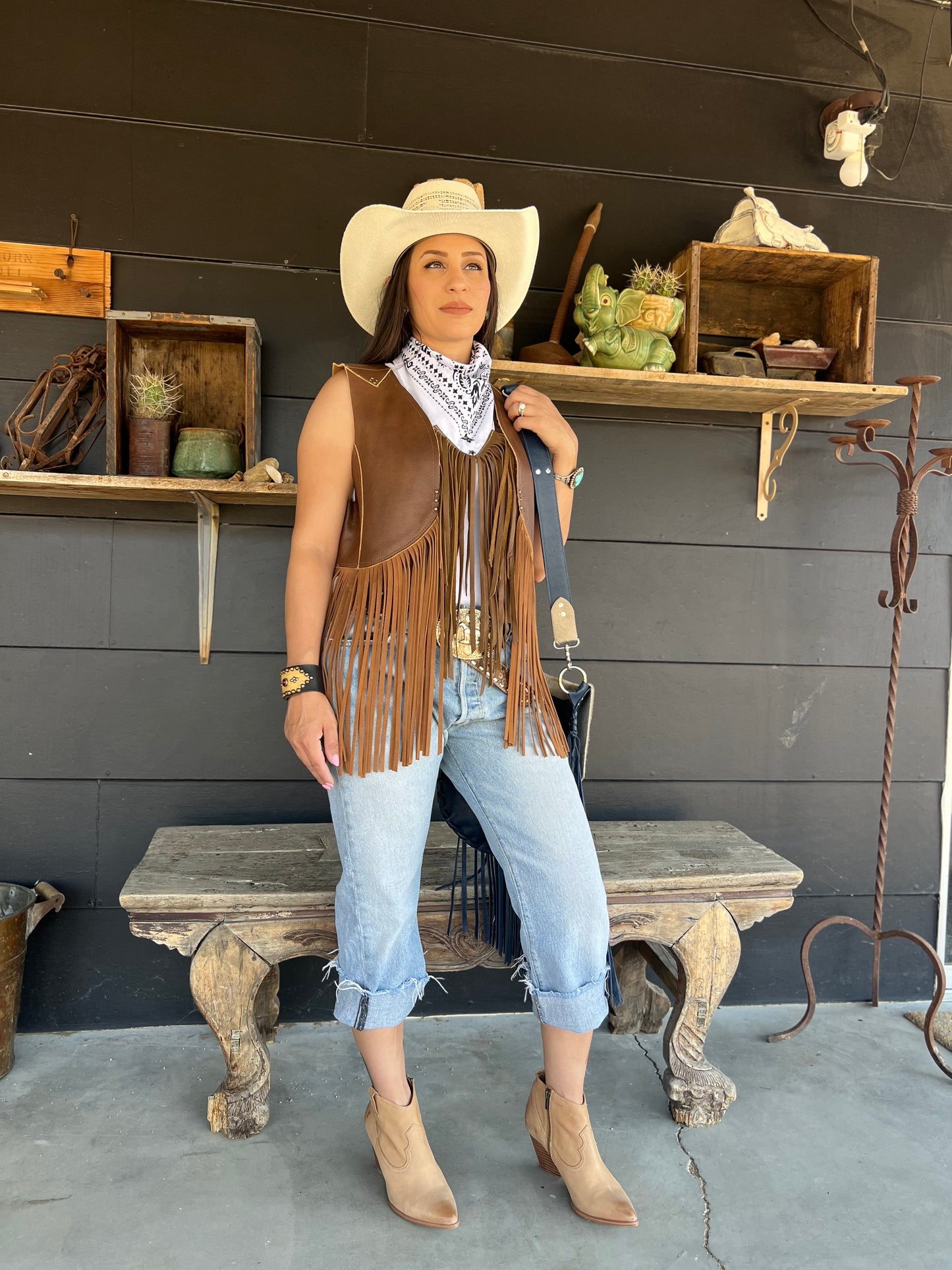 Dust Bowl Darling Leather Fringed Vest