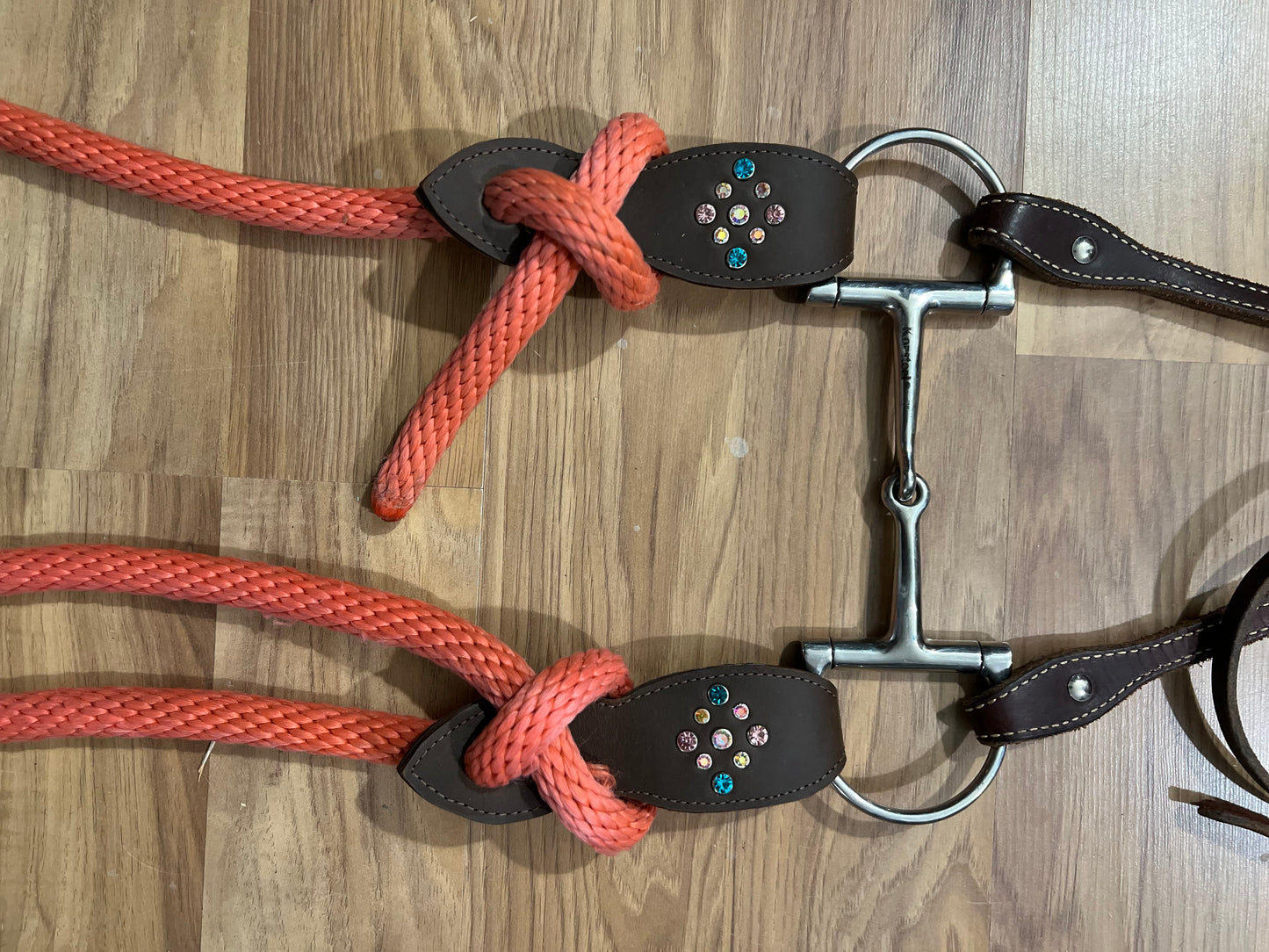 Mecate or Loop Reins Handmade Leather Rhinestone Slobber Straps for Horses