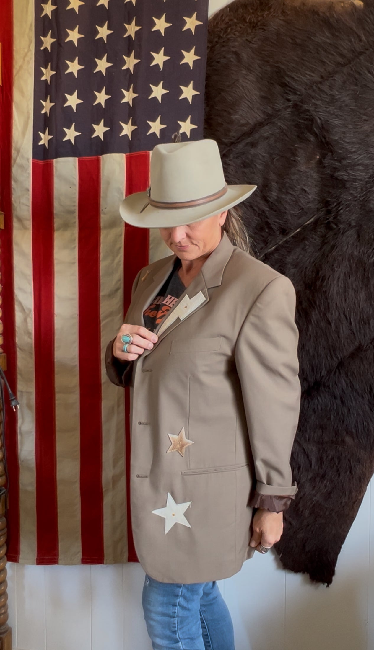 Tan Desert Blazer Cowhide Stars Horse Head and Shoe Cowhide Patches