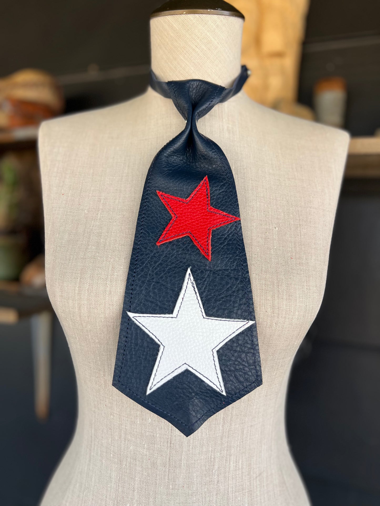 1776-2026 Wild American Heirloom Red White Blue Leather Necktie