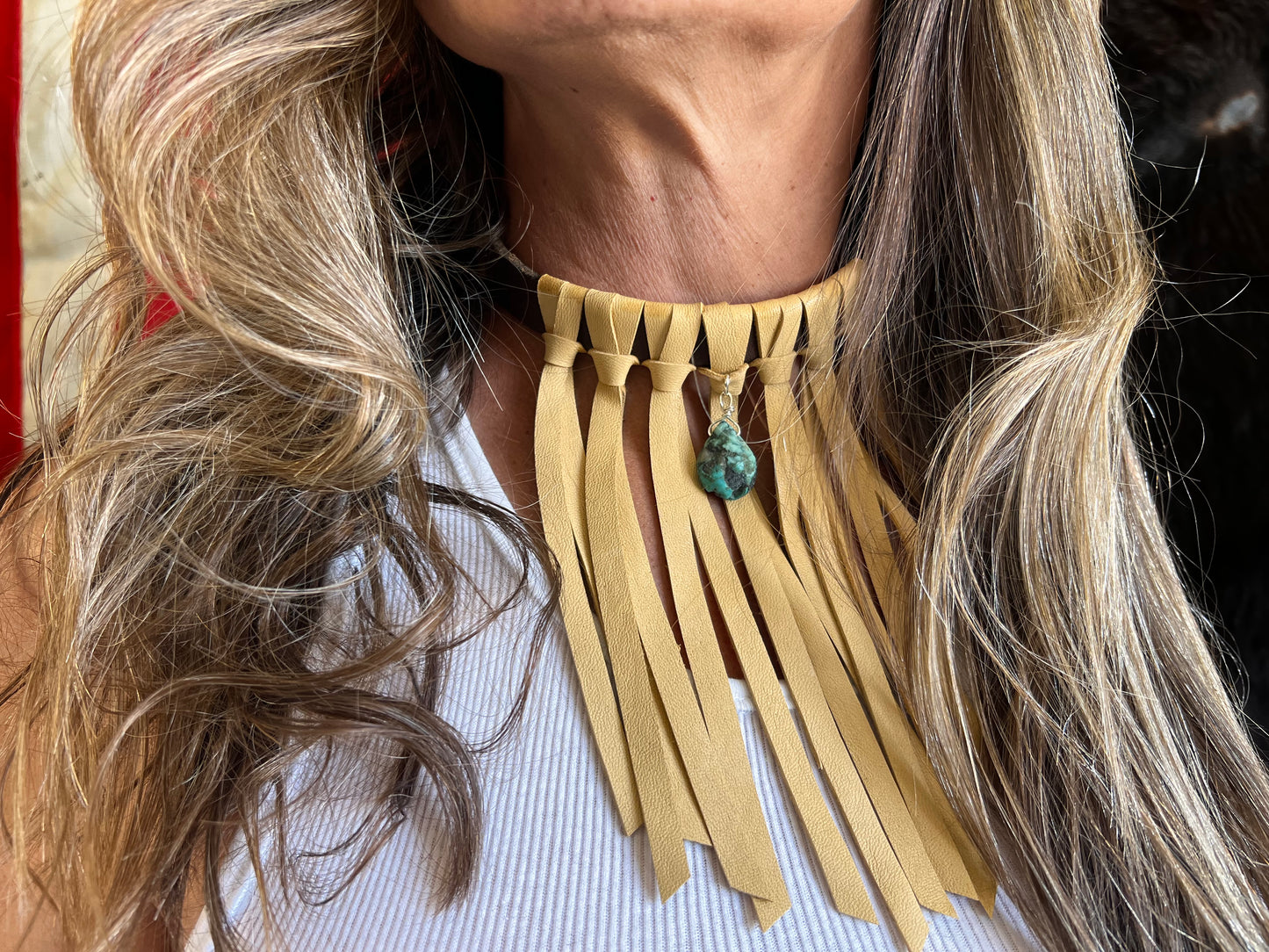 Leather Tack Choker Dangle Necklace