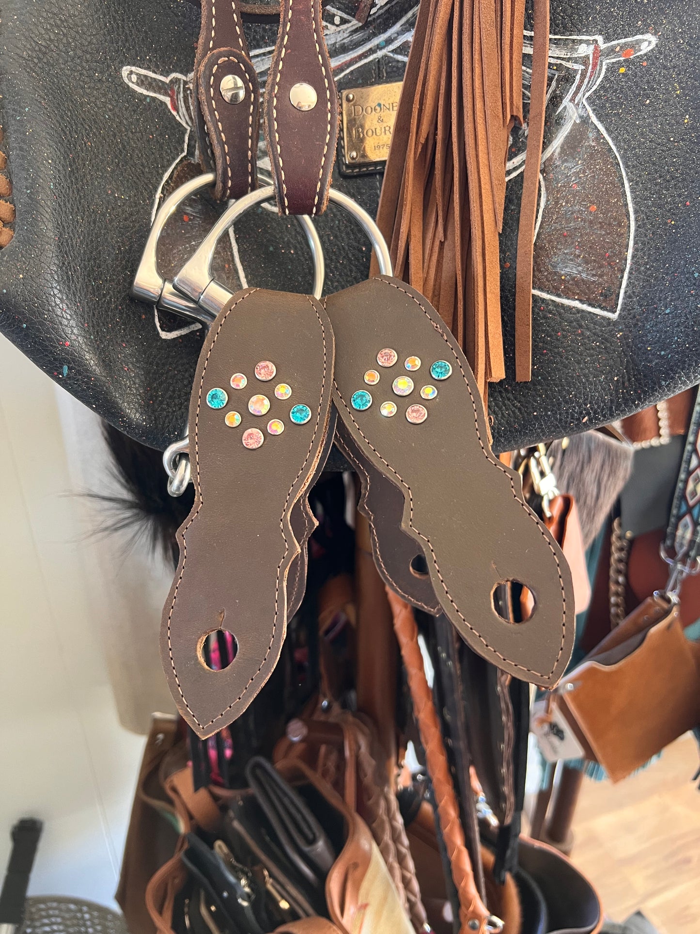Mecate or Loop Reins Handmade Leather Rhinestone Slobber Straps for Horses
