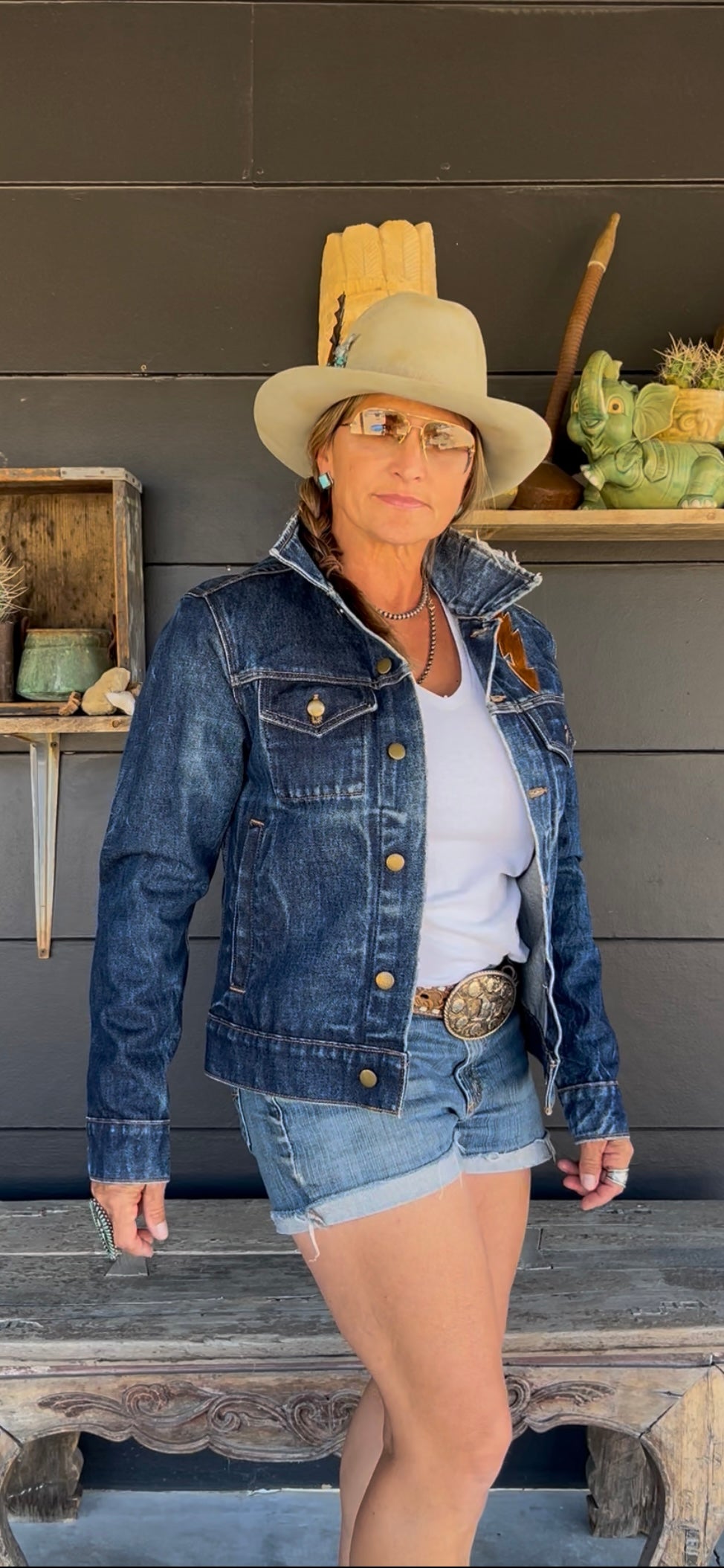 The Watcher - Vintage Denim, Cowhide & Lightning Detail Jacket