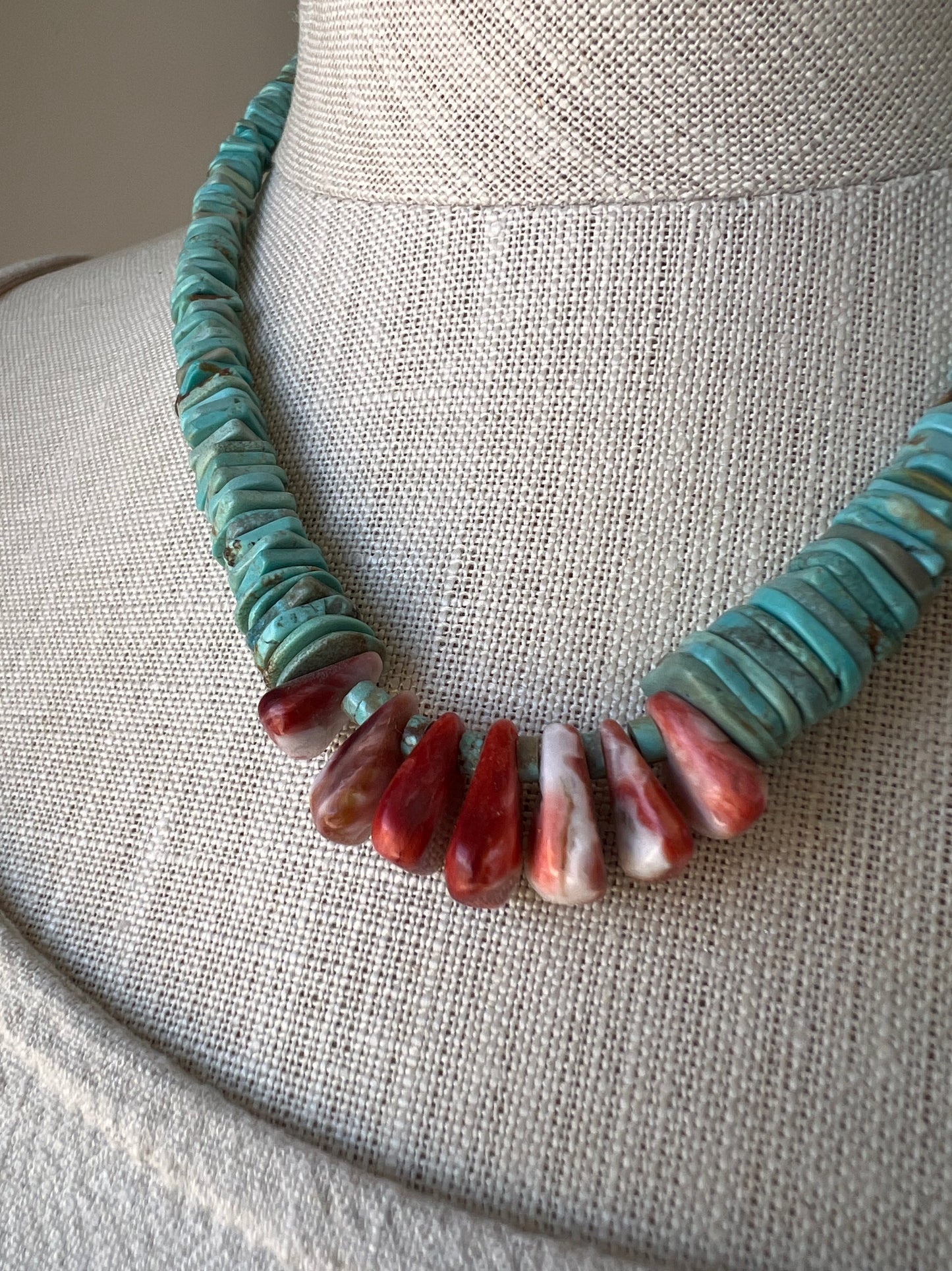Old Pawn Turquoise and Spiney Oyster Necklace