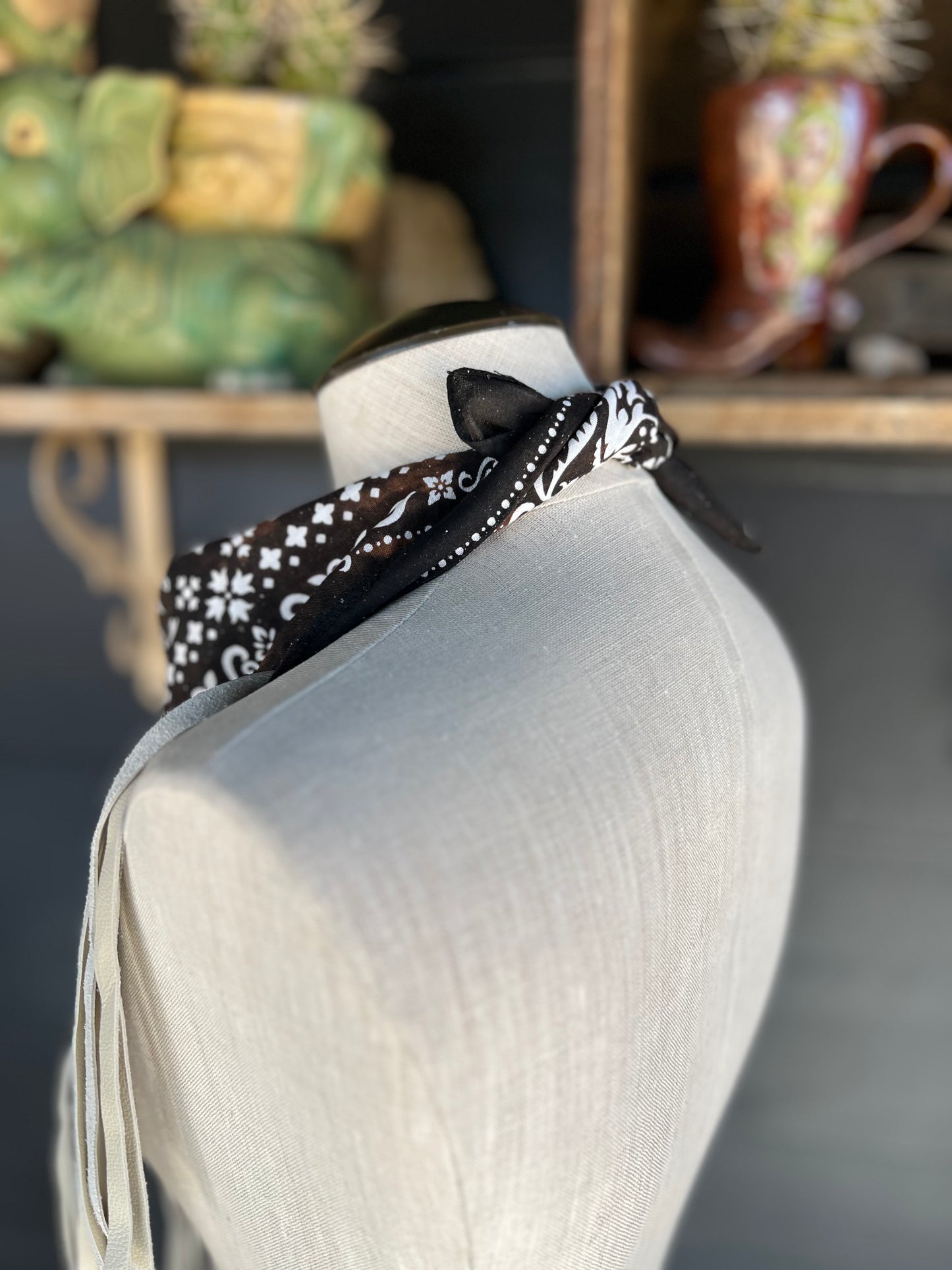 Desert Dusted Bandana Leather Fringe Collar