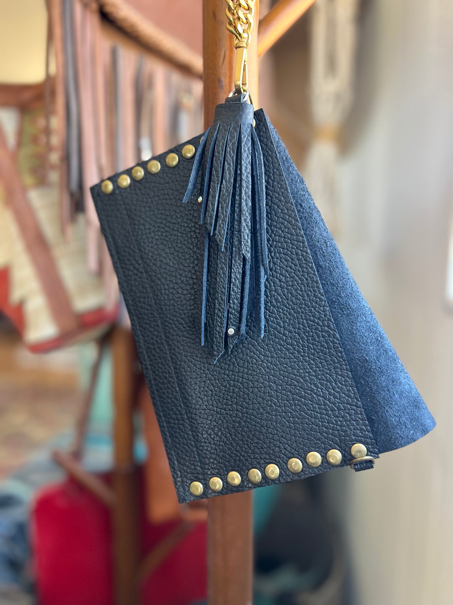 Dirty Mojave Leather Envelope Wristlet with Tassel