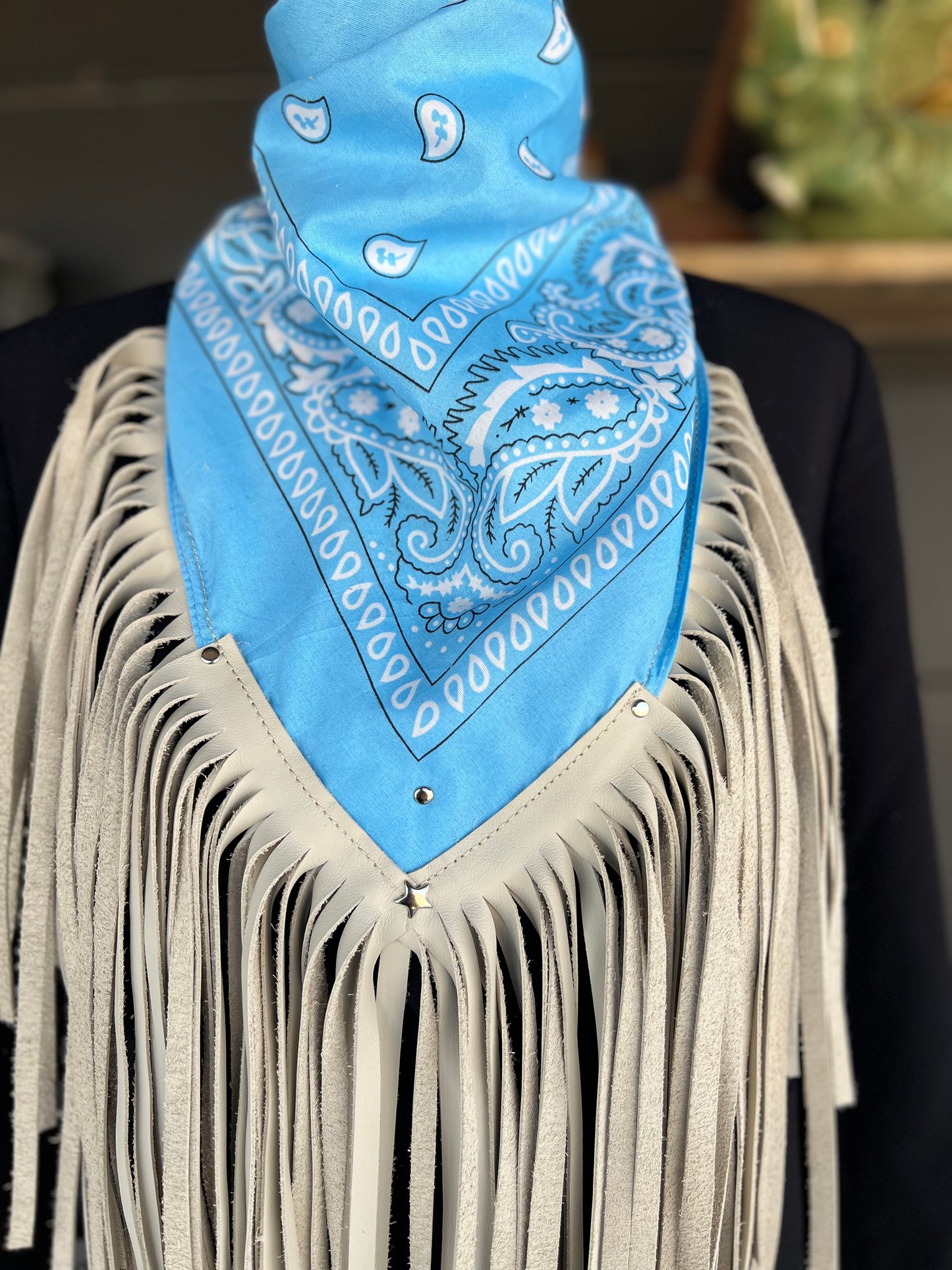 Desert Dusted Bandana Leather Fringe Collar