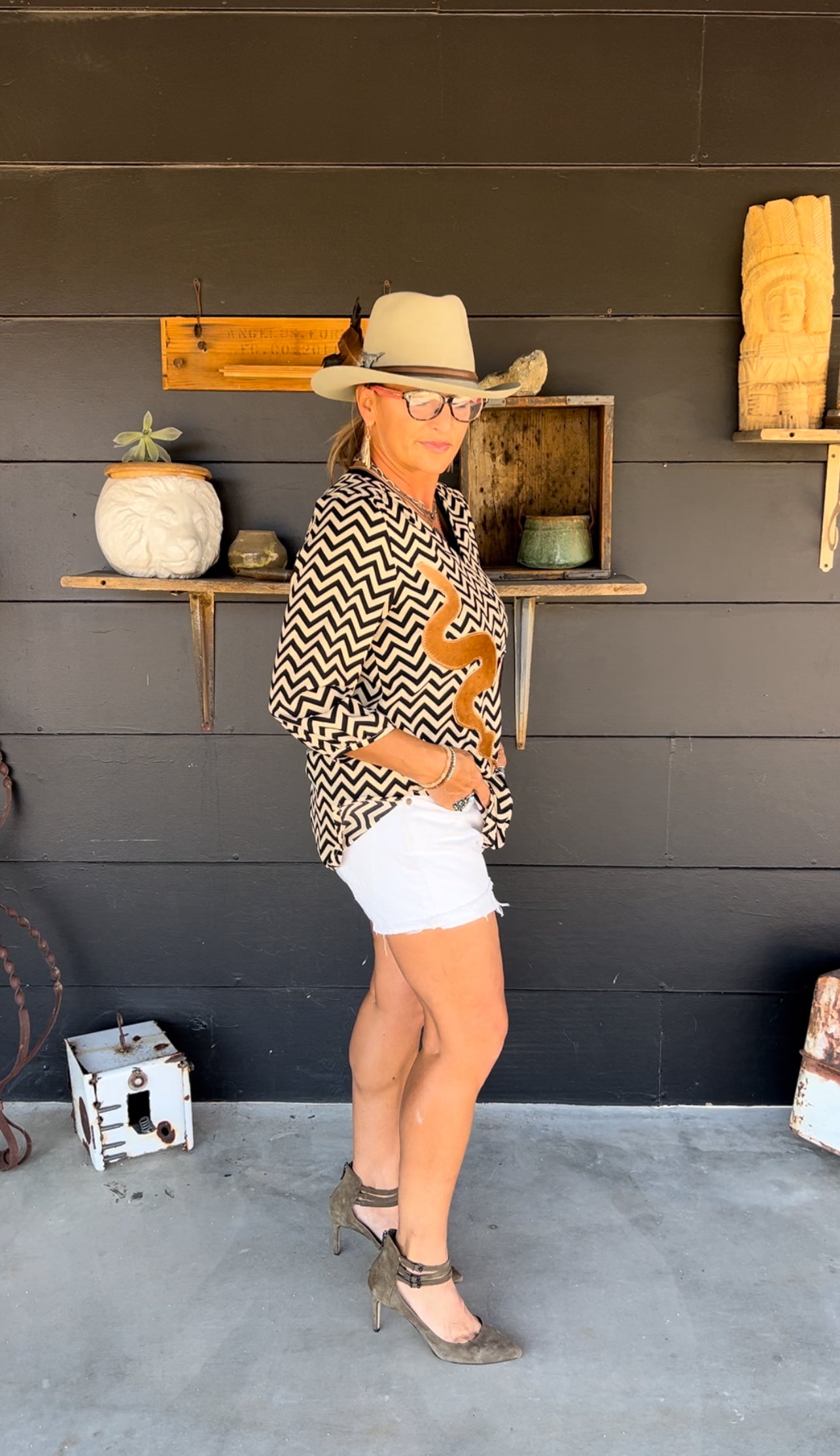 Chevron Long Women’s Shirt Cowhide Snake Cactus Star Bohemian Vibe