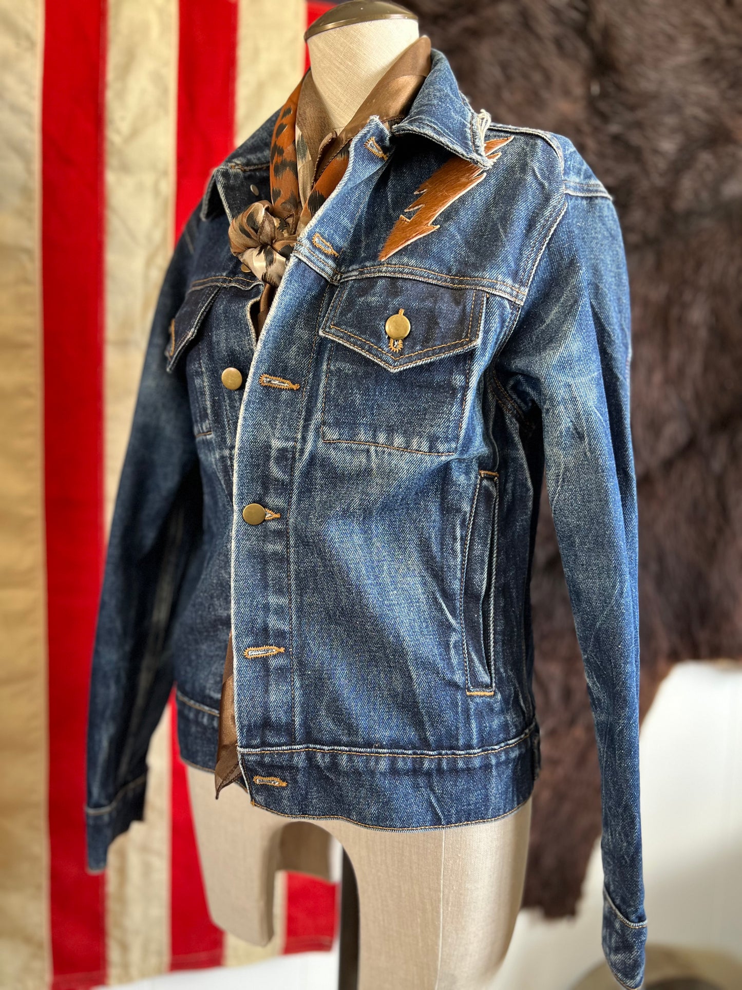 Desert Blazer Denim Jacket Firebird Patchwork
