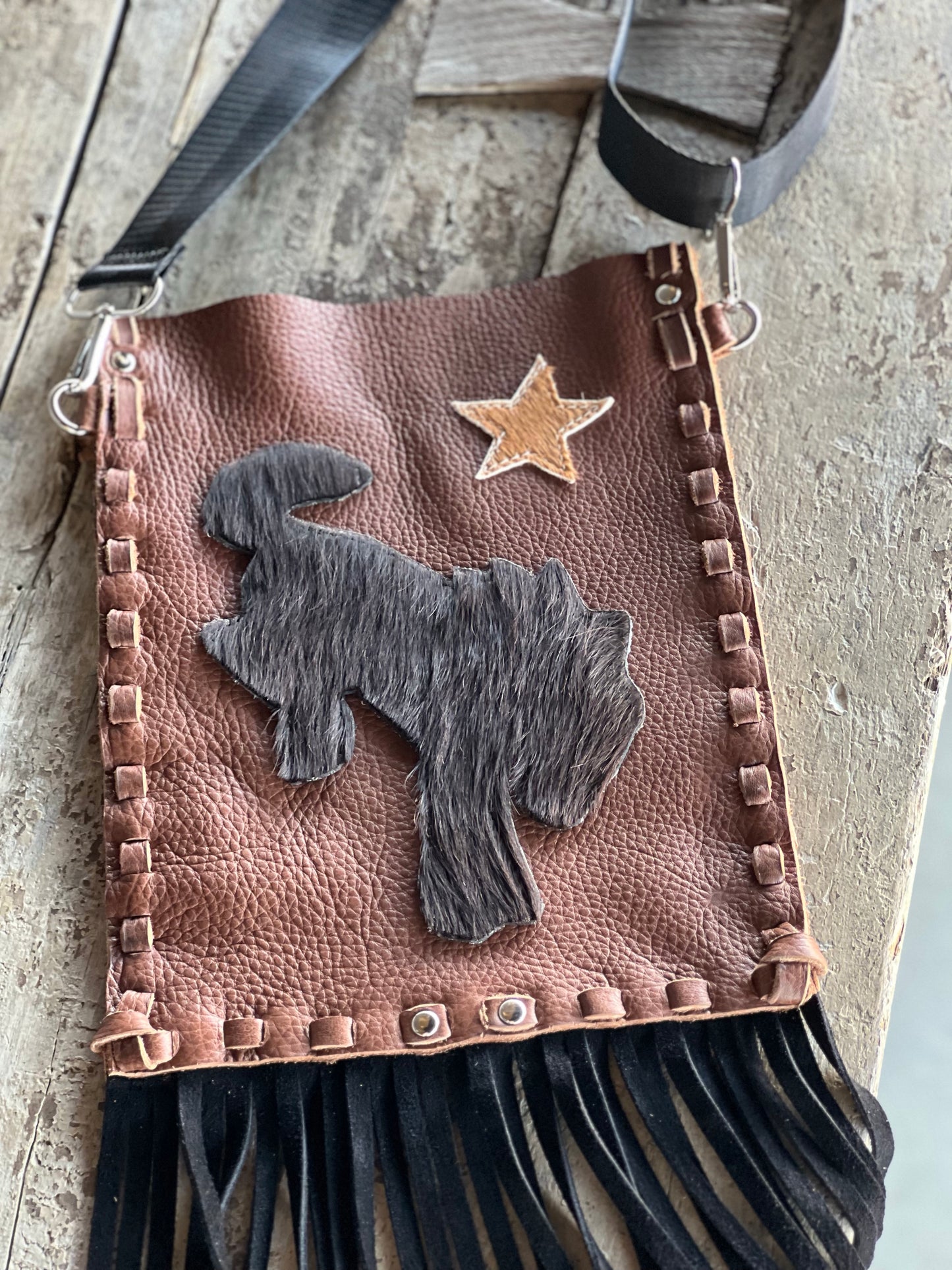 Mustang Bronco Hand Braided Leather Crossbody Bag
