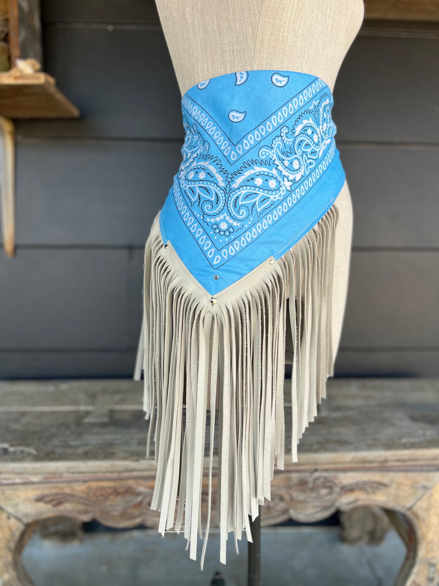 Desert Dusted Bandana Leather Fringe Collar