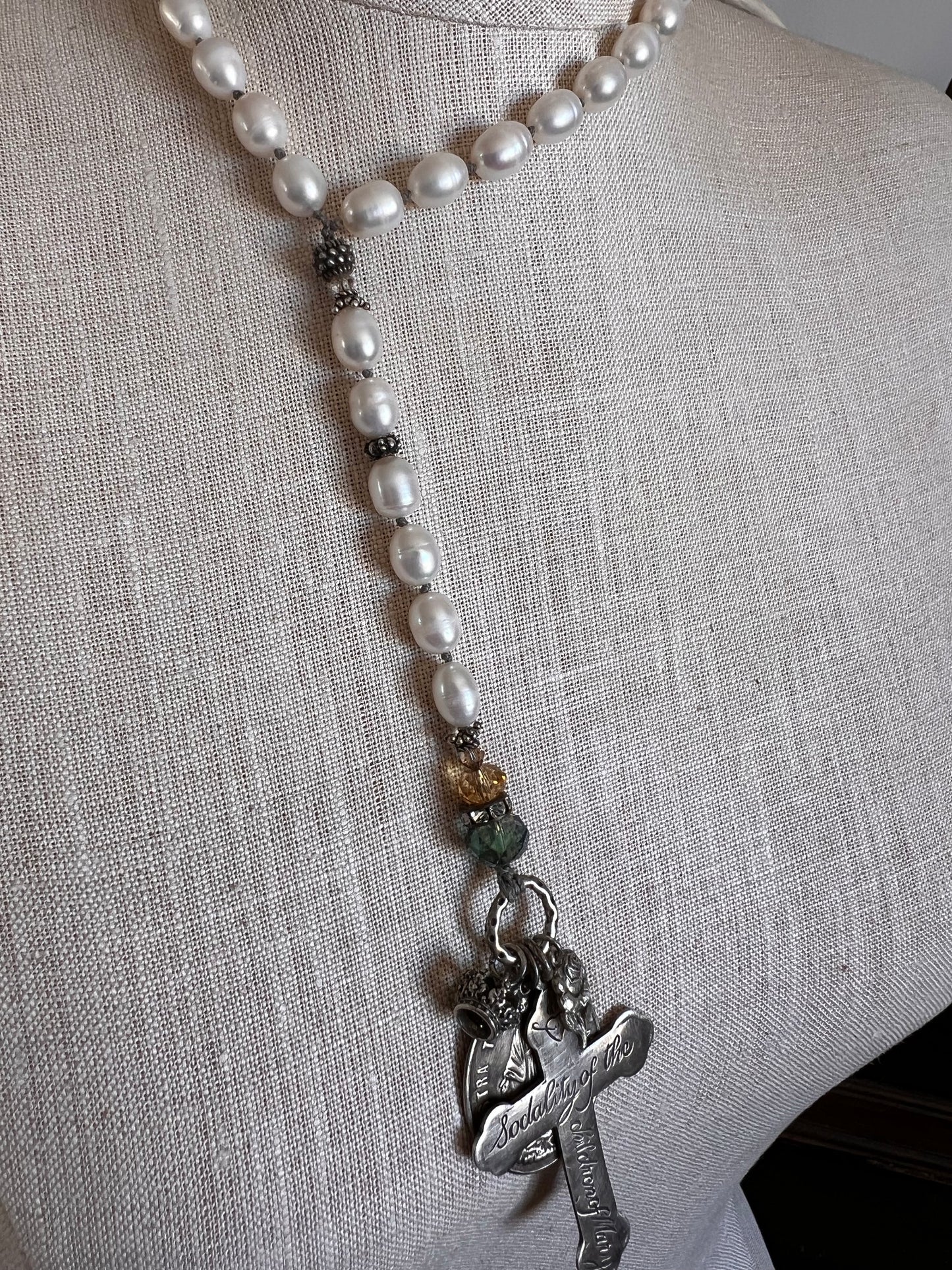 Vintage Reigious Relic Freshwater Pearl Rosary Nun Cross