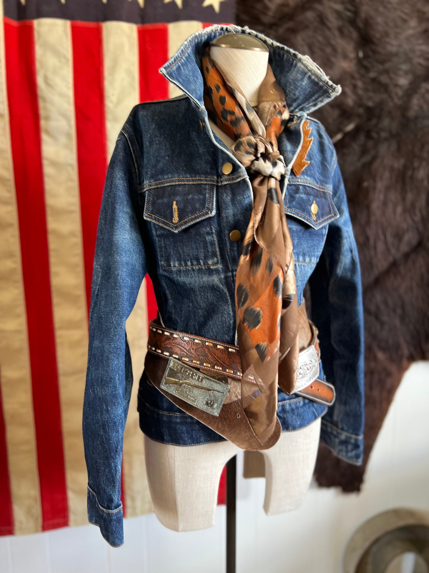 Desert Blazer Denim Jacket Firebird Patchwork