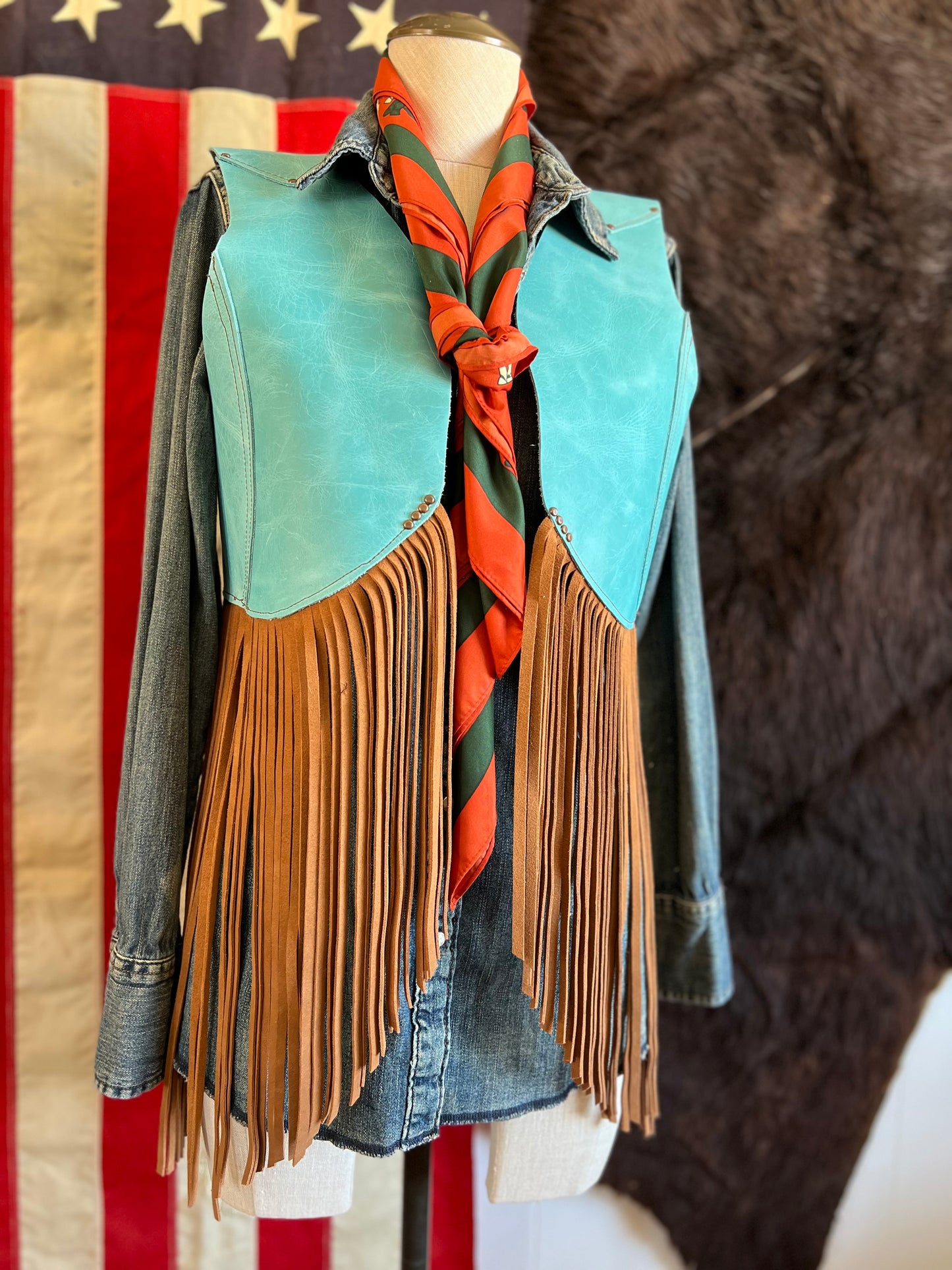 Leather Firebird Fringe Cowhide Vest