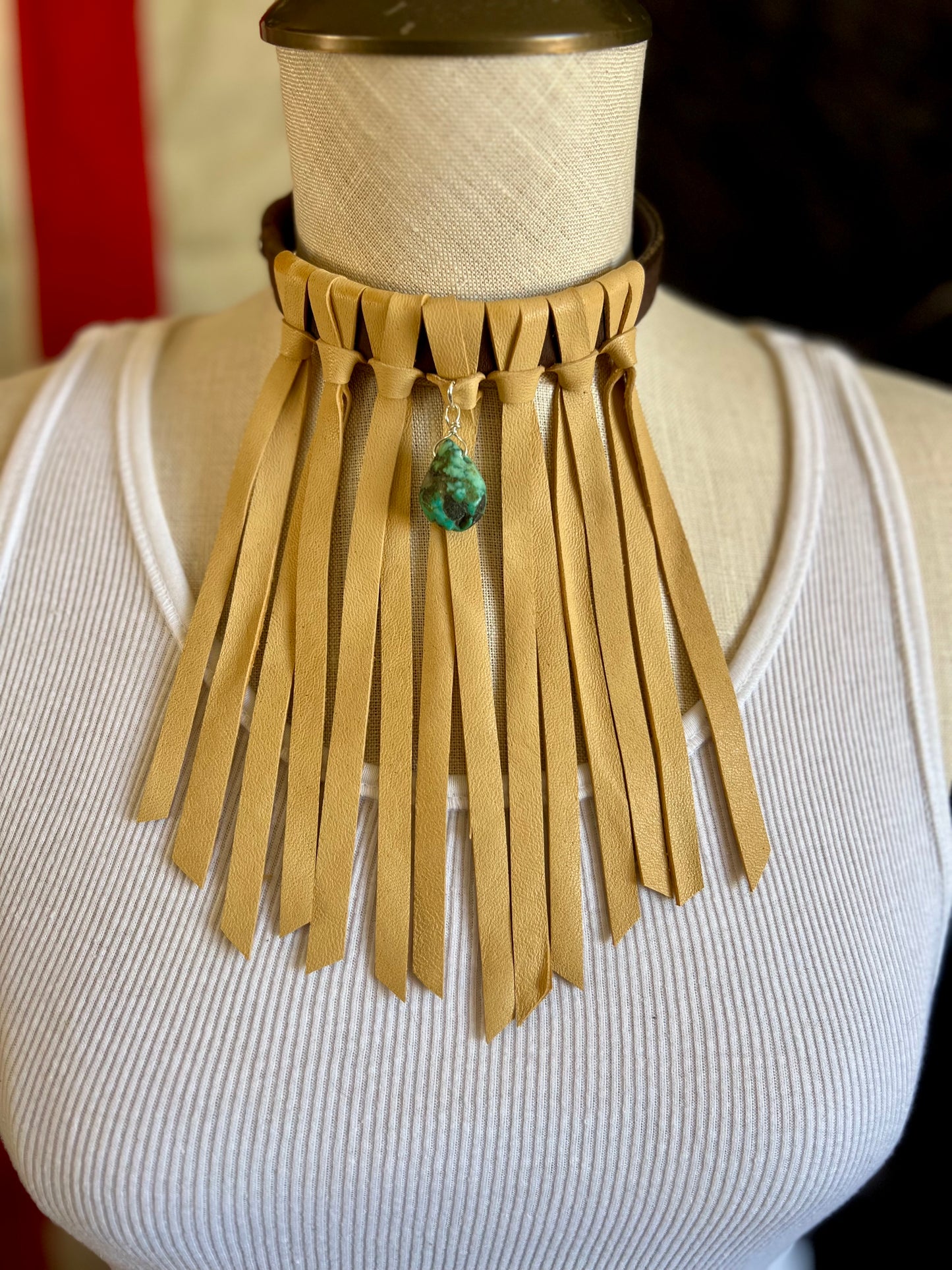 Leather Tack Choker Dangle Necklace