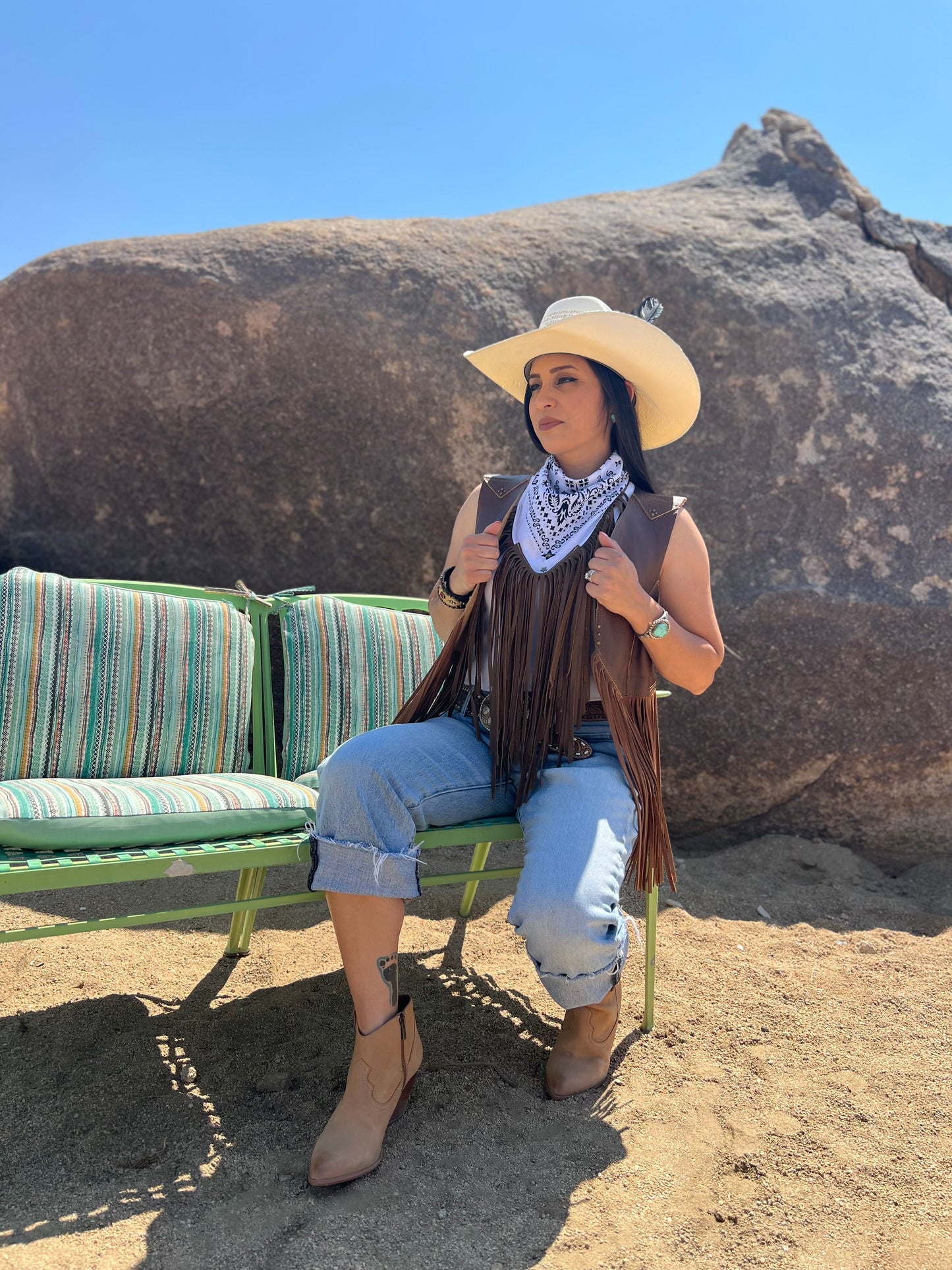 Desert Dusted Bandana Leather Fringe Collar