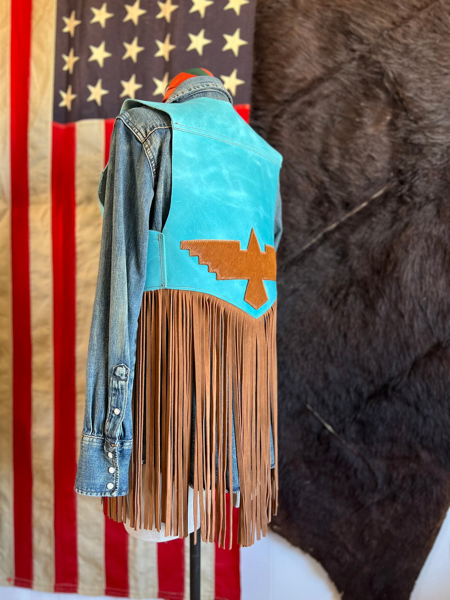 Leather Firebird Fringe Cowhide Vest