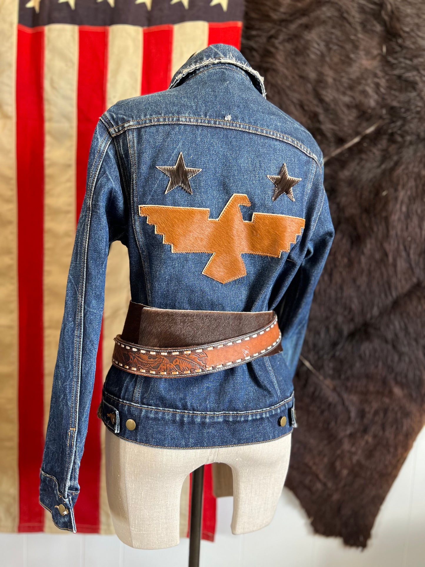 Desert Blazer Denim Jacket Firebird Patchwork