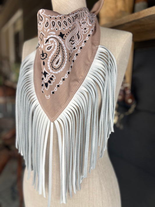 Desert Dusted Paisley Bandana Leather Fringe Collar