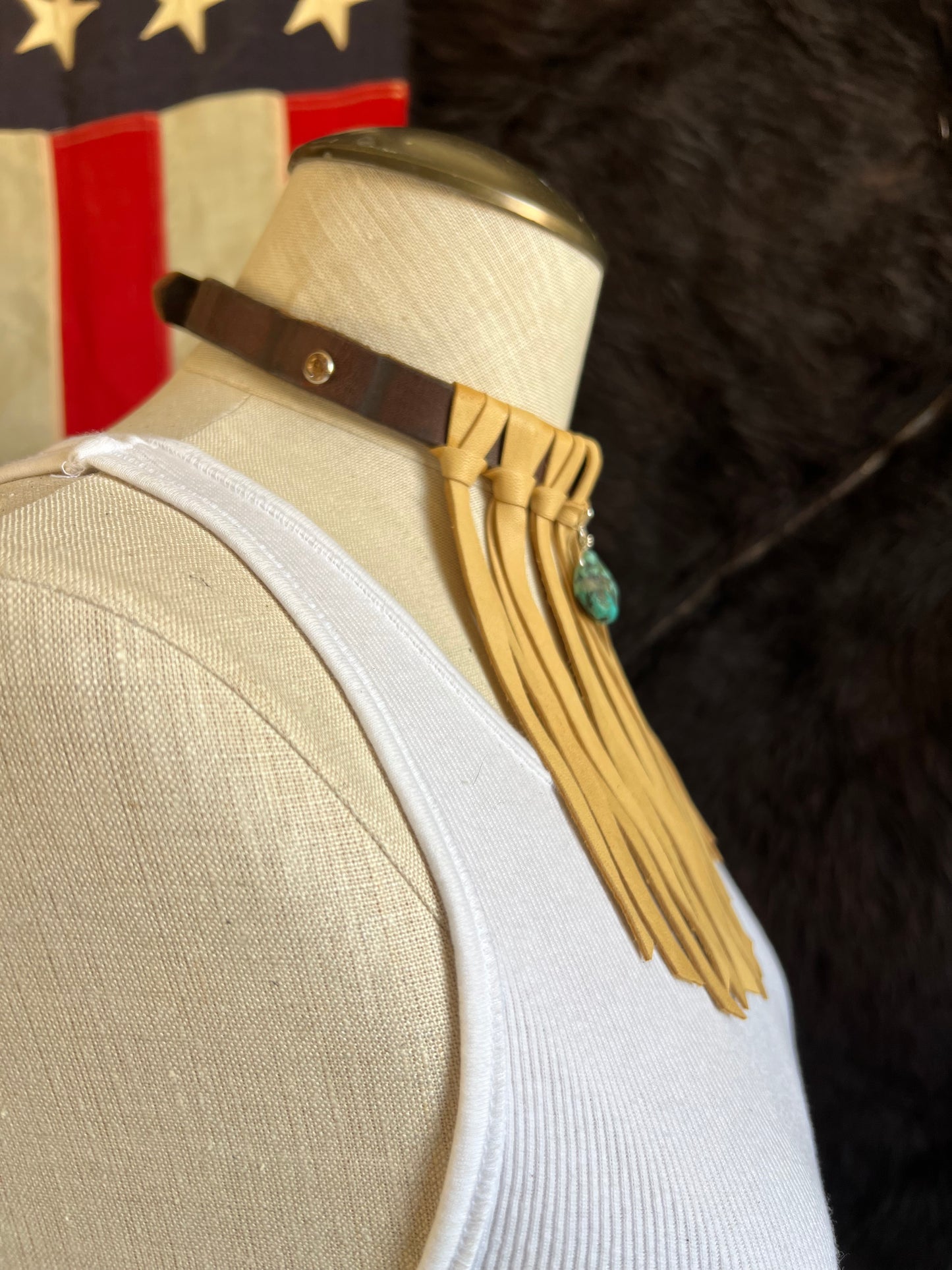 Leather Tack Choker Dangle Necklace