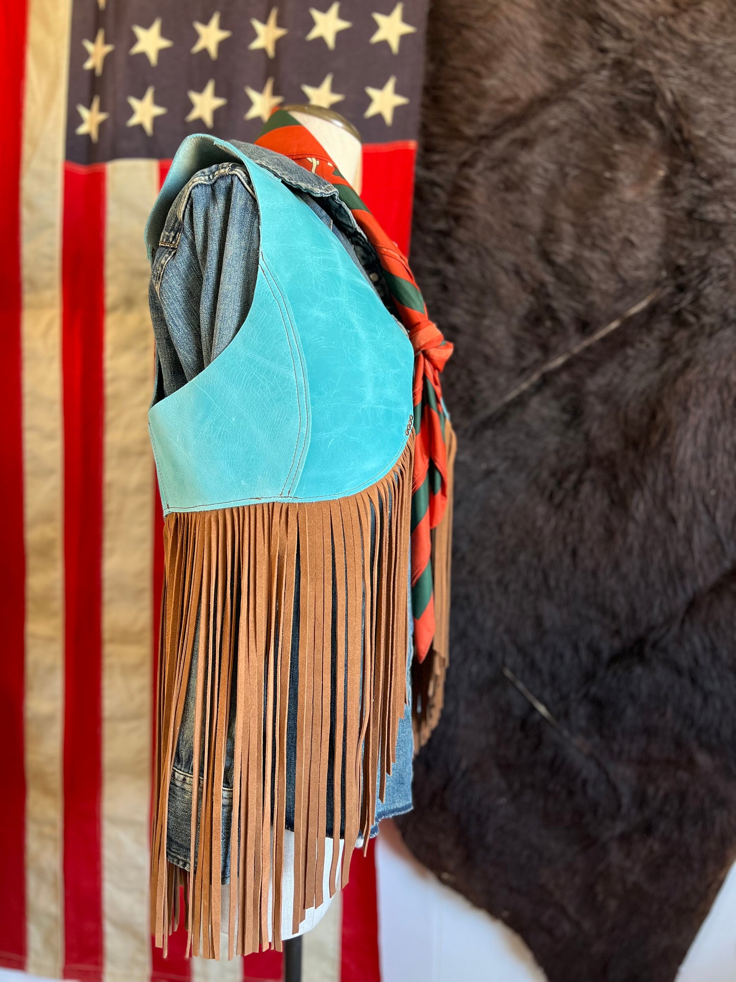 Leather Firebird Fringe Cowhide Vest