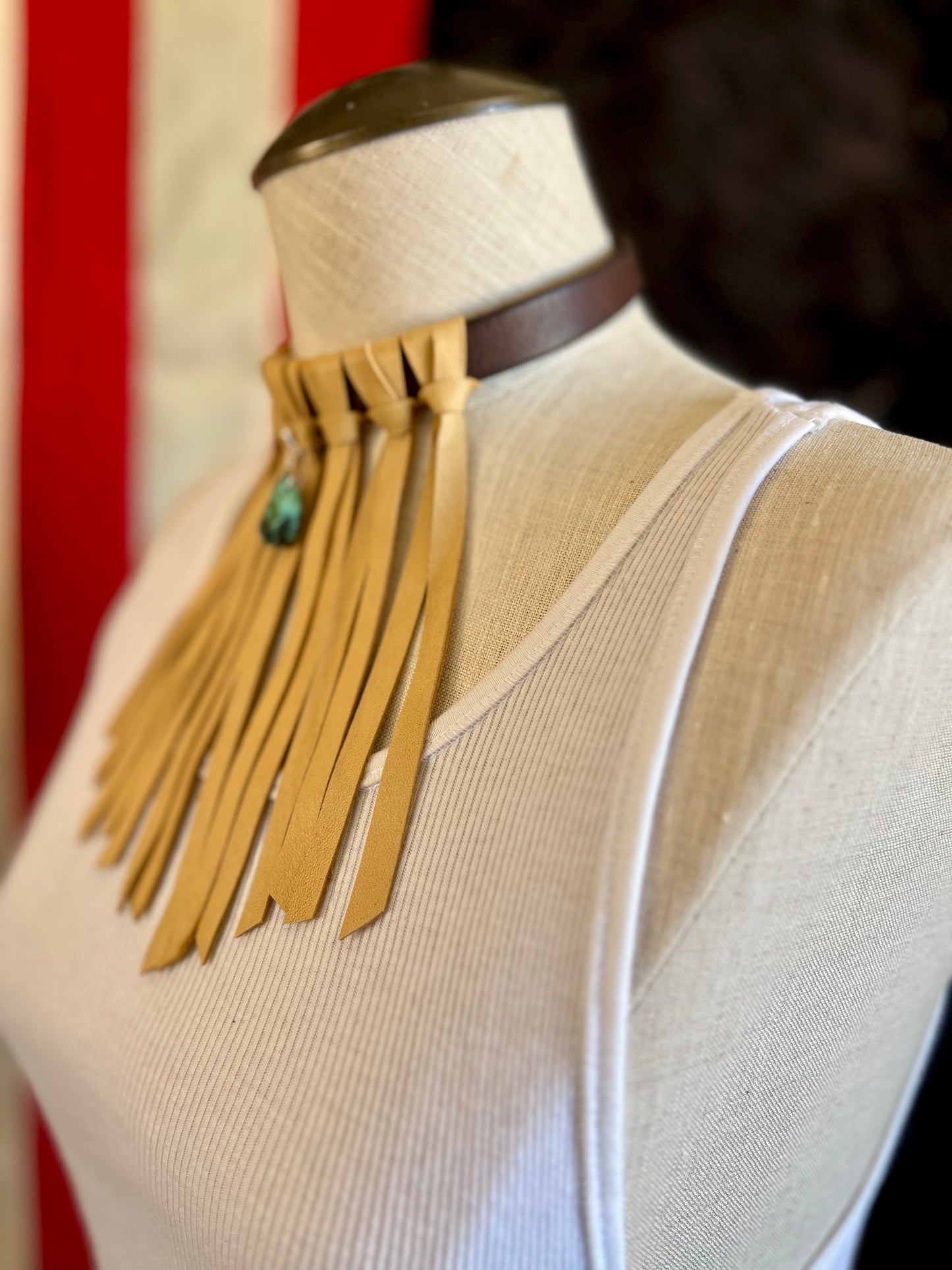 Leather Tack Choker Dangle Necklace
