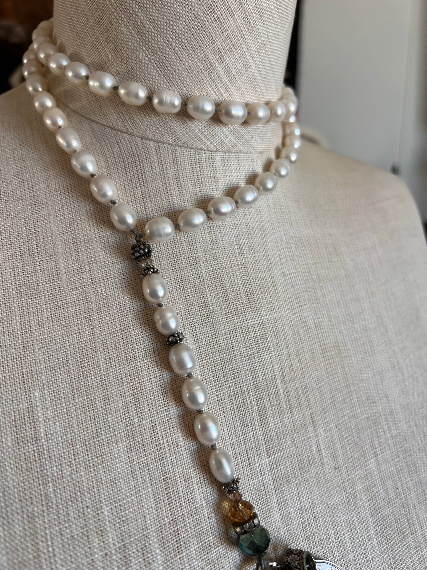Vintage Reigious Relic Freshwater Pearl Rosary Nun Cross