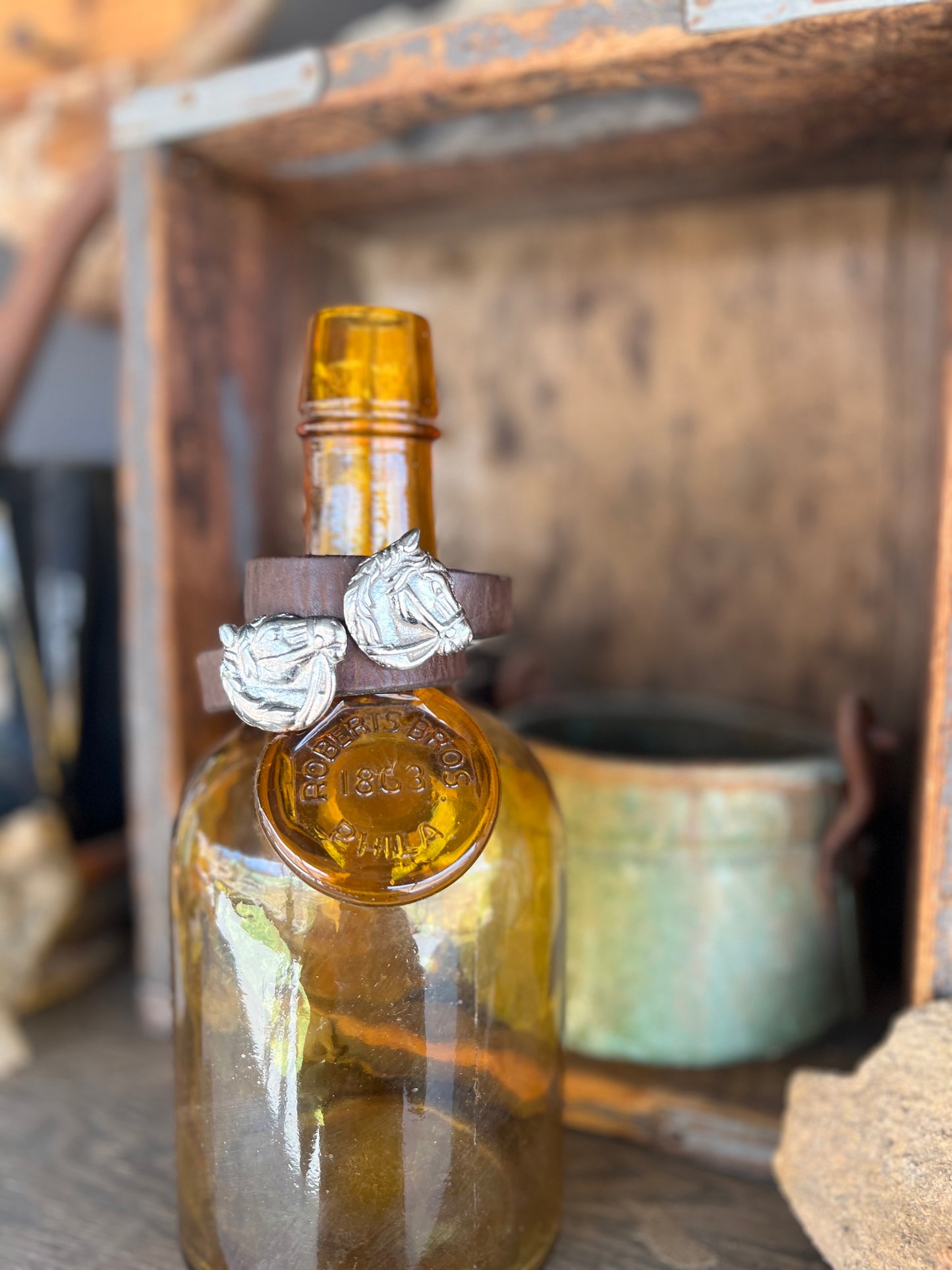 Reclaimed Leather Tack Horse Concho Cuff Bracelet