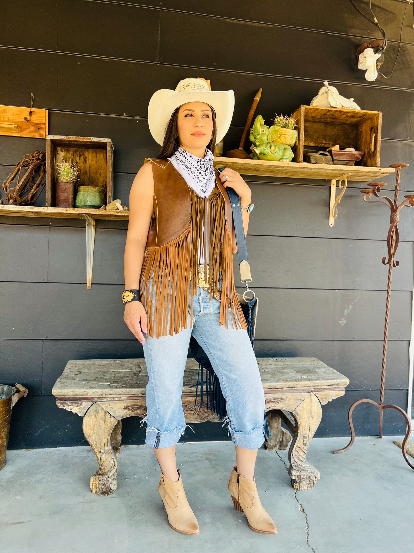 Dust Bowl Darling Leather Fringed Vest