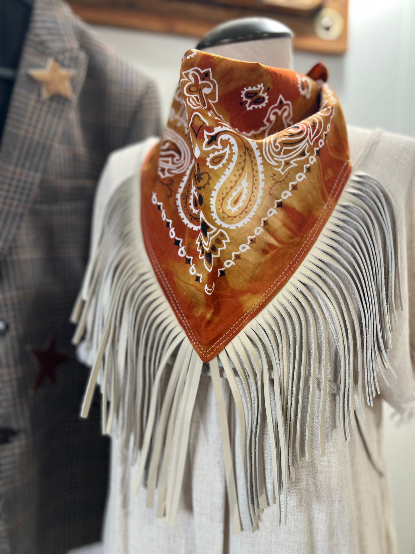 Desert Dusted Bandana Leather Fringe Collar