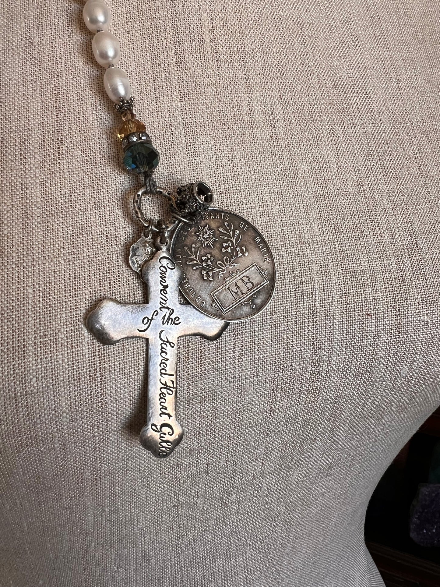 Vintage Reigious Relic Freshwater Pearl Rosary Nun Cross
