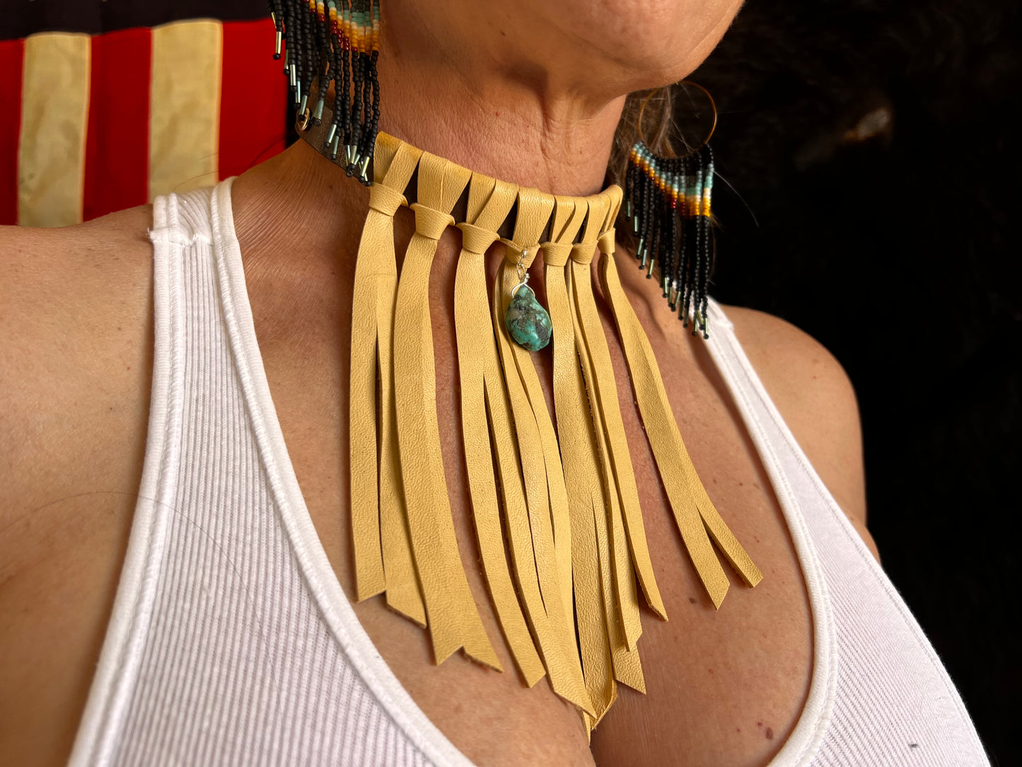 Leather Tack Choker Dangle Necklace