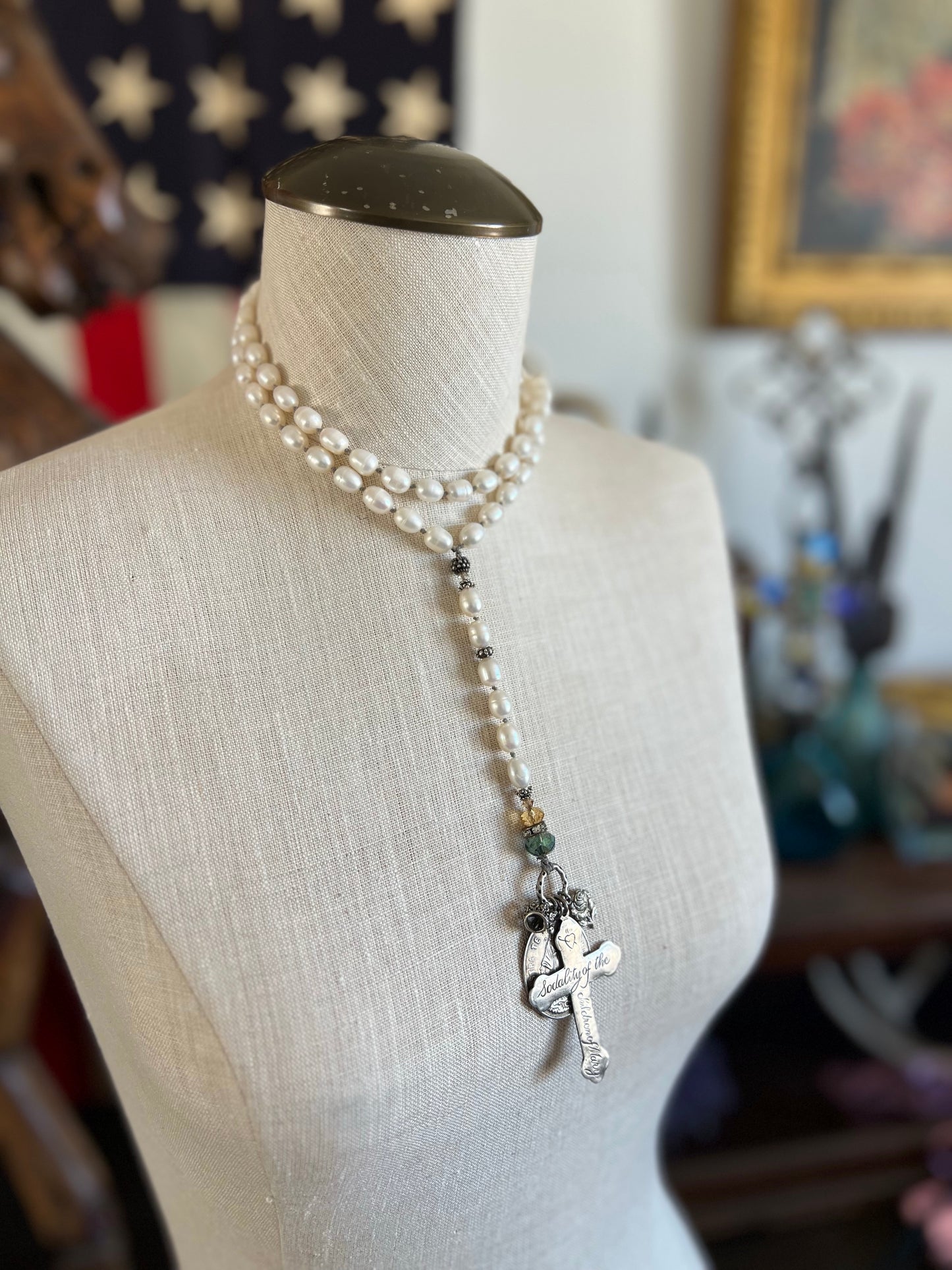 Vintage Reigious Relic Freshwater Pearl Rosary Nun Cross