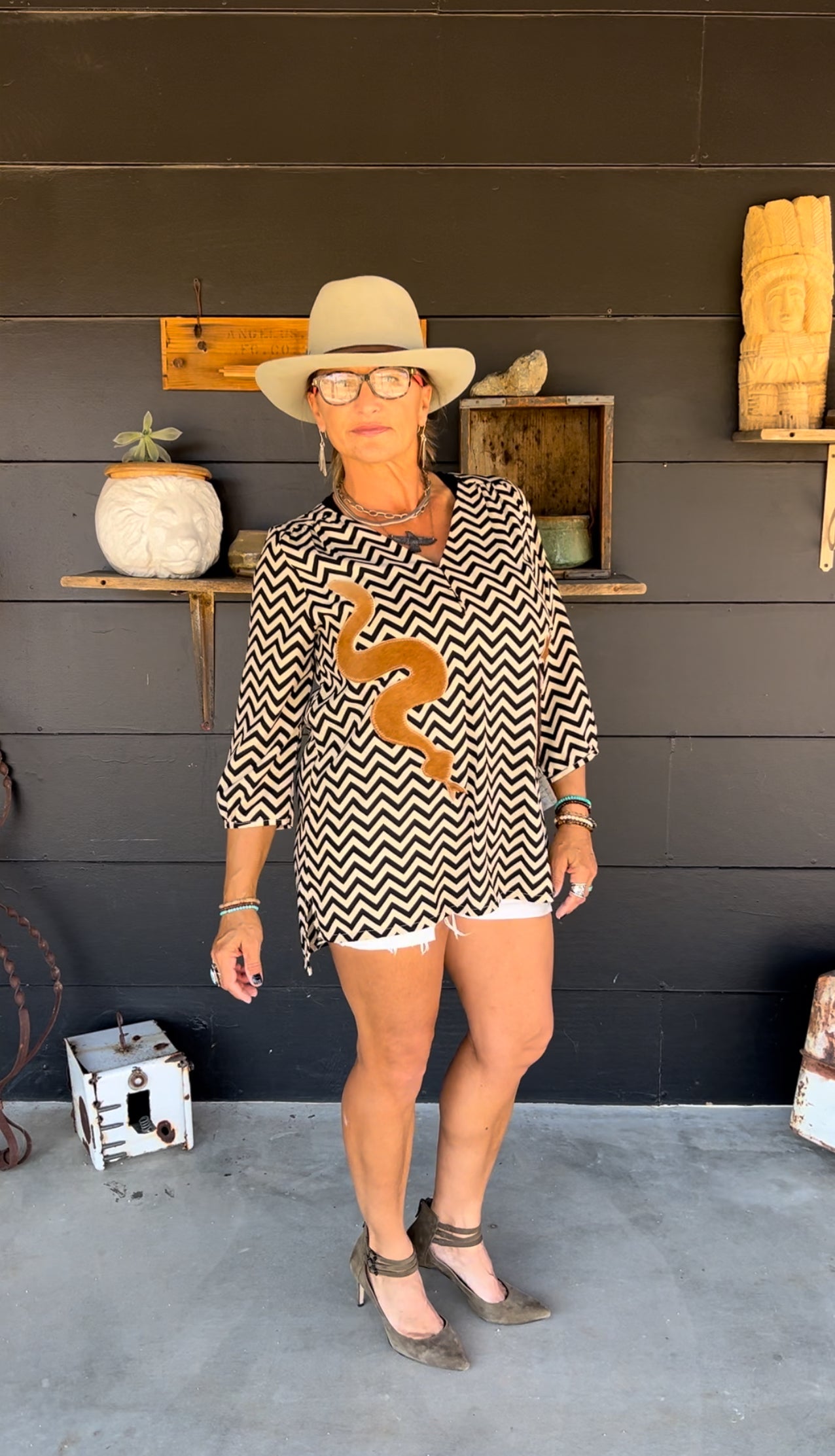 Chevron Long Women’s Shirt Cowhide Snake Cactus Star Bohemian Vibe